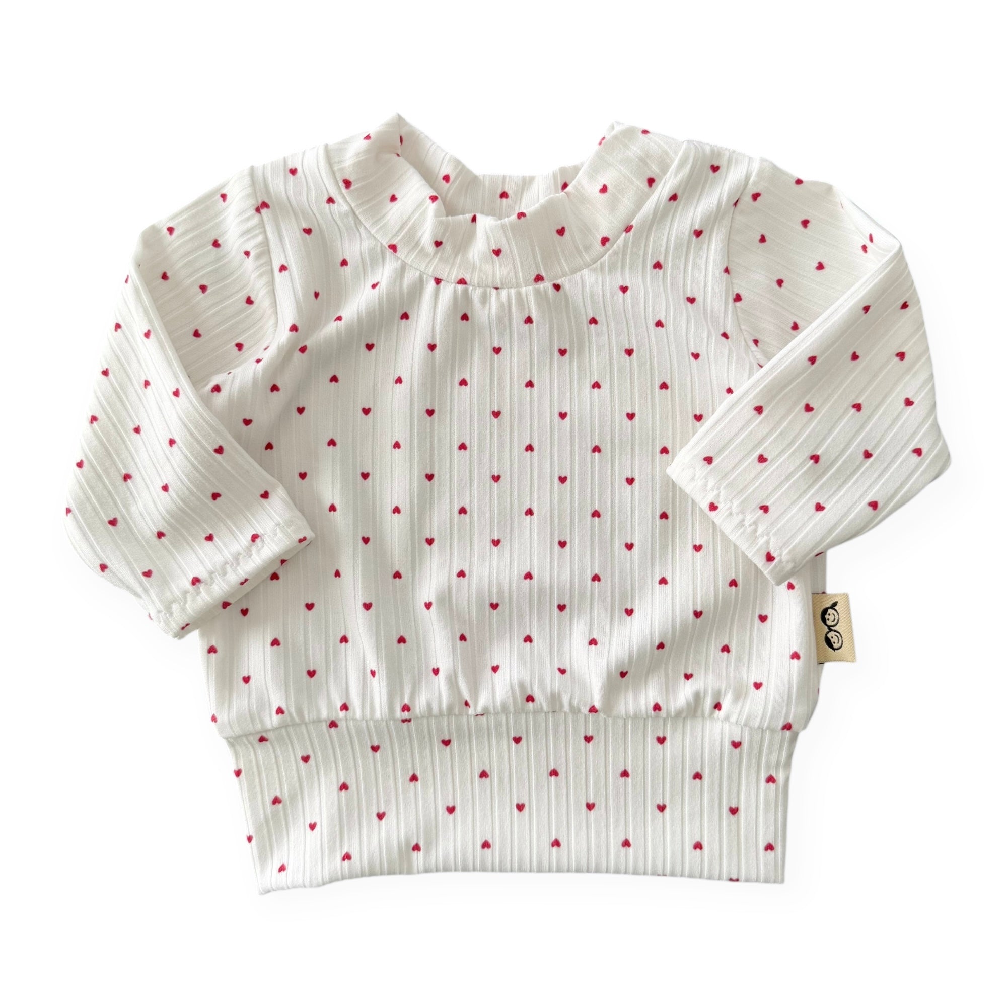 Little Red Hearts Ribbed Top - Short, Long or Sleeveless