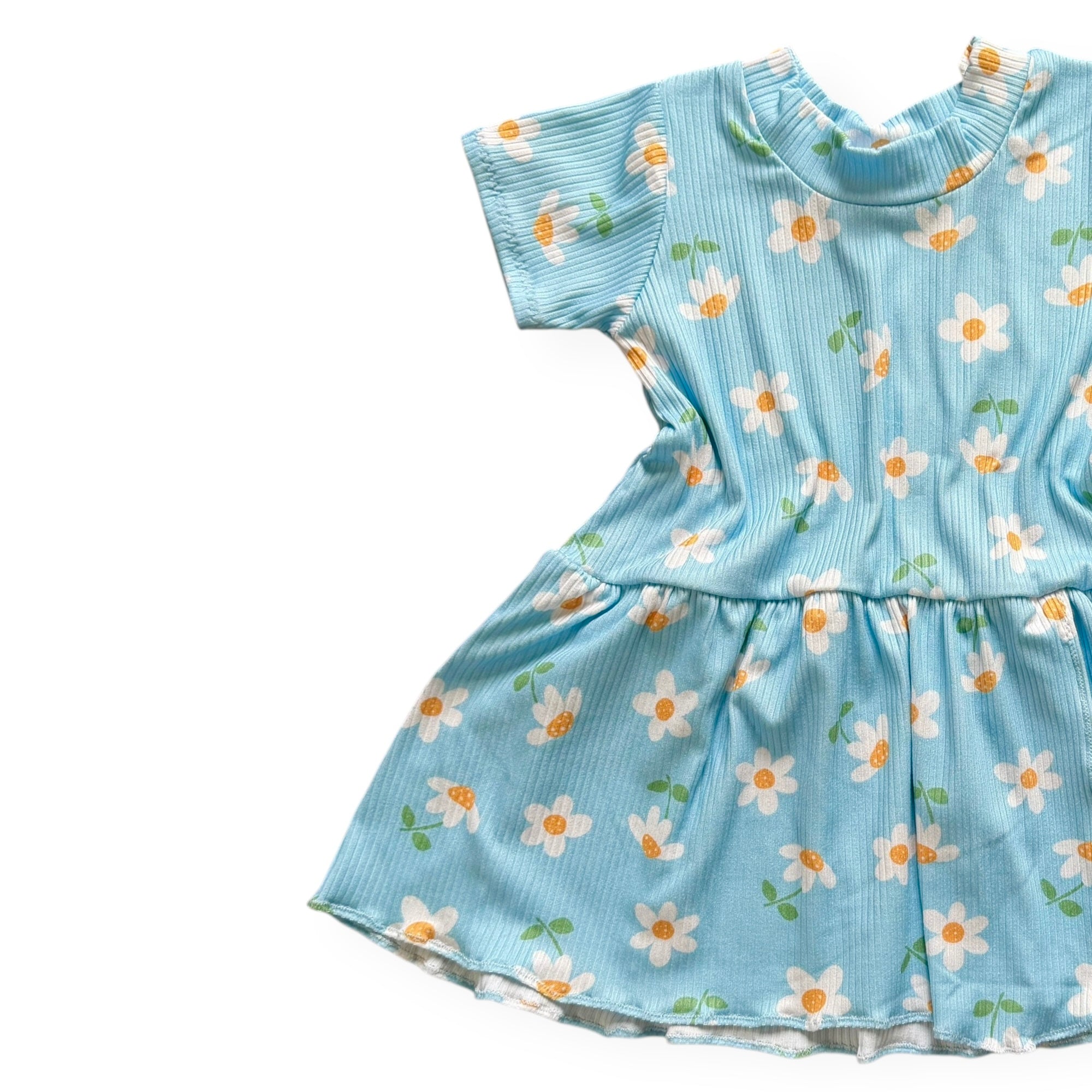 Blue Sky Daisies Ribbed Dress