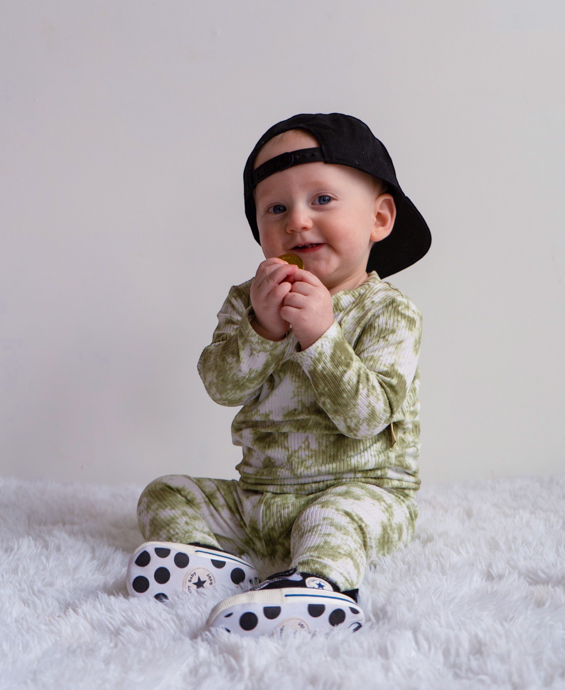 Baby Boy in Olive Green Tie Dye Ribbed Lounge Set