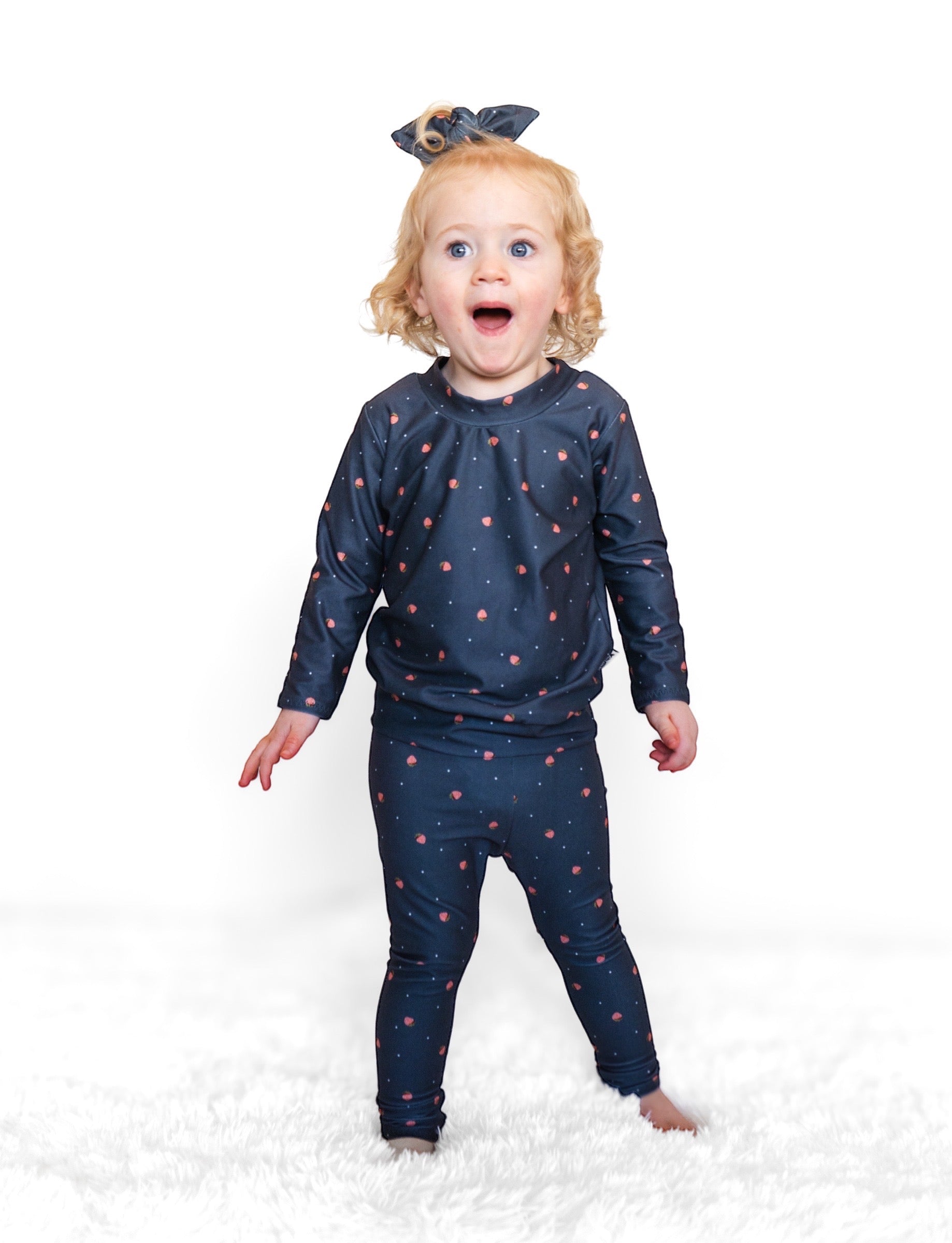 Strawberries on Navy Blue Leggings