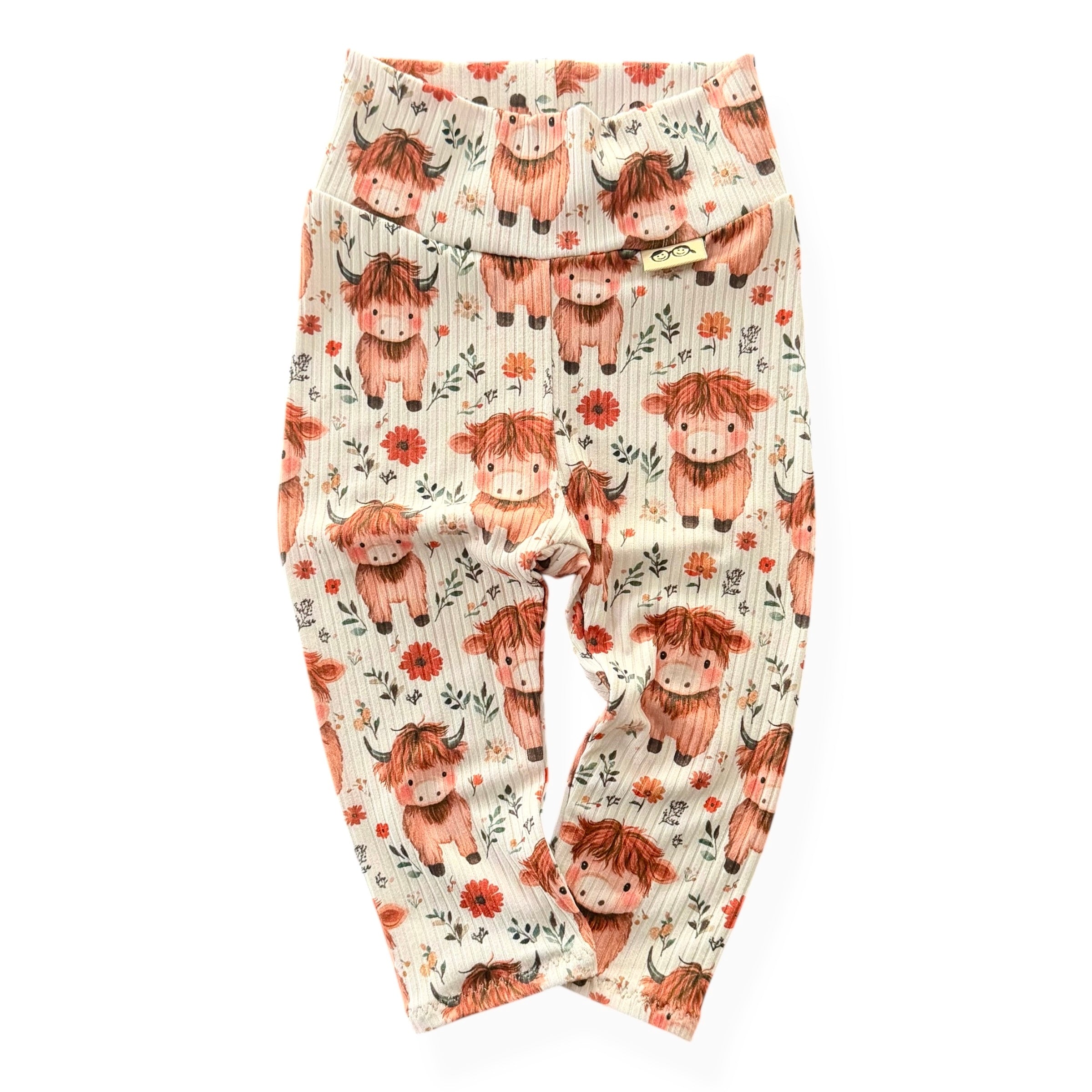 Highland Cow Blooms Ribbed Leggings