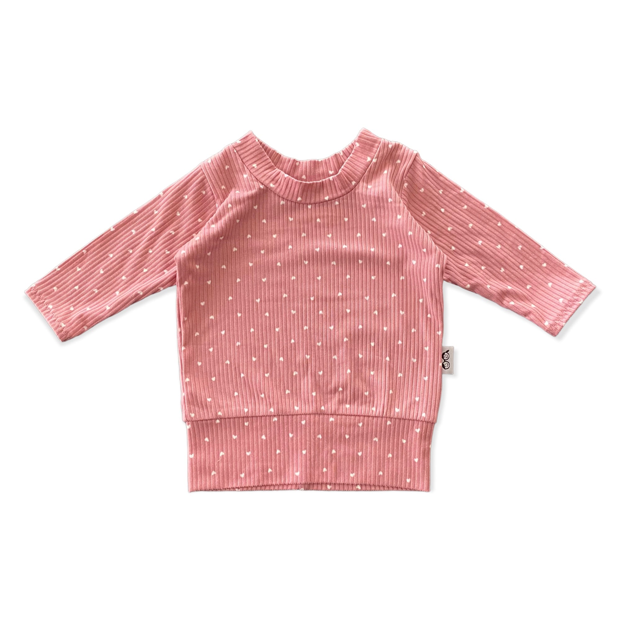 White Hearts on Dusty Rose Ribbed Lounge Top