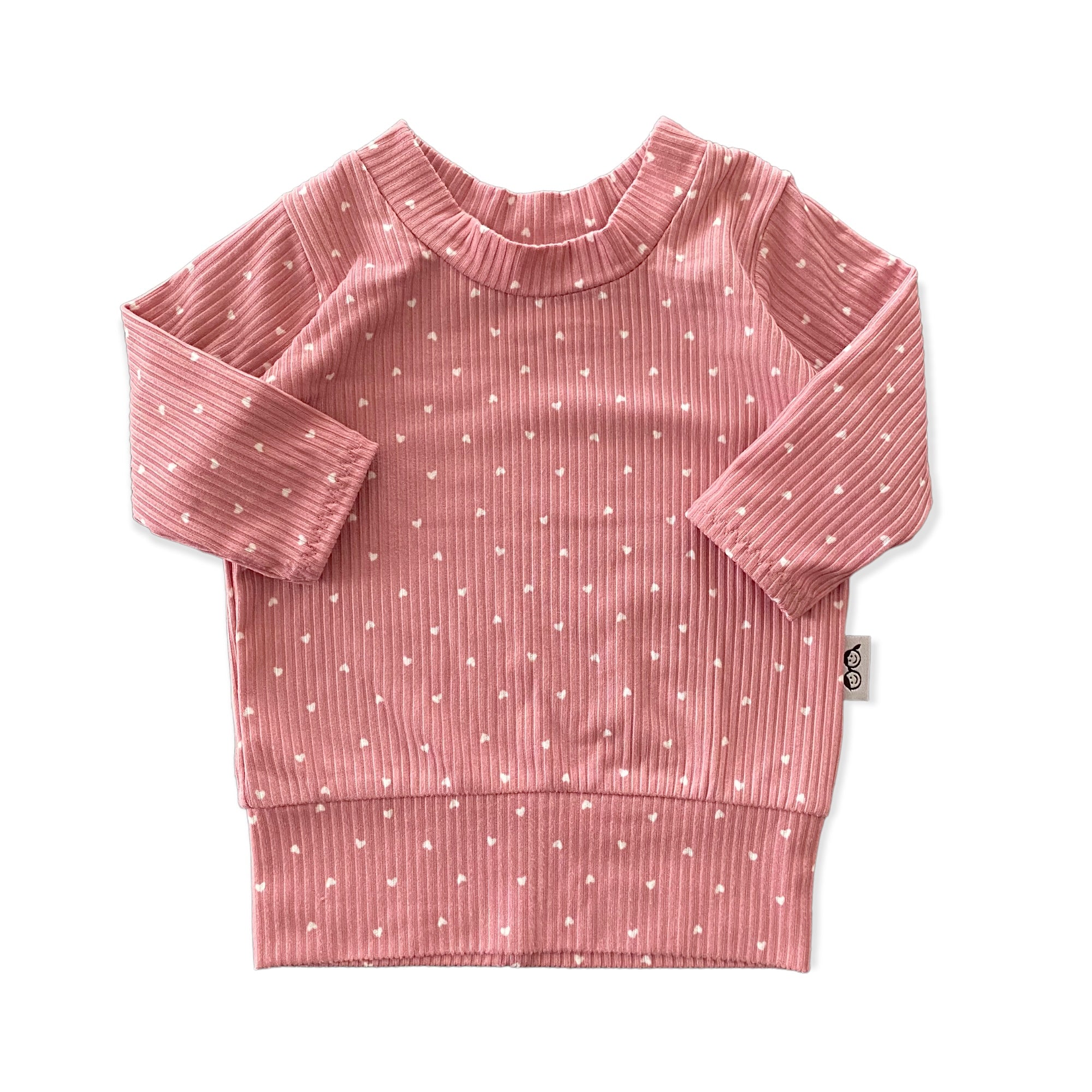 White Hearts on Dusty Rose Ribbed Lounge Top