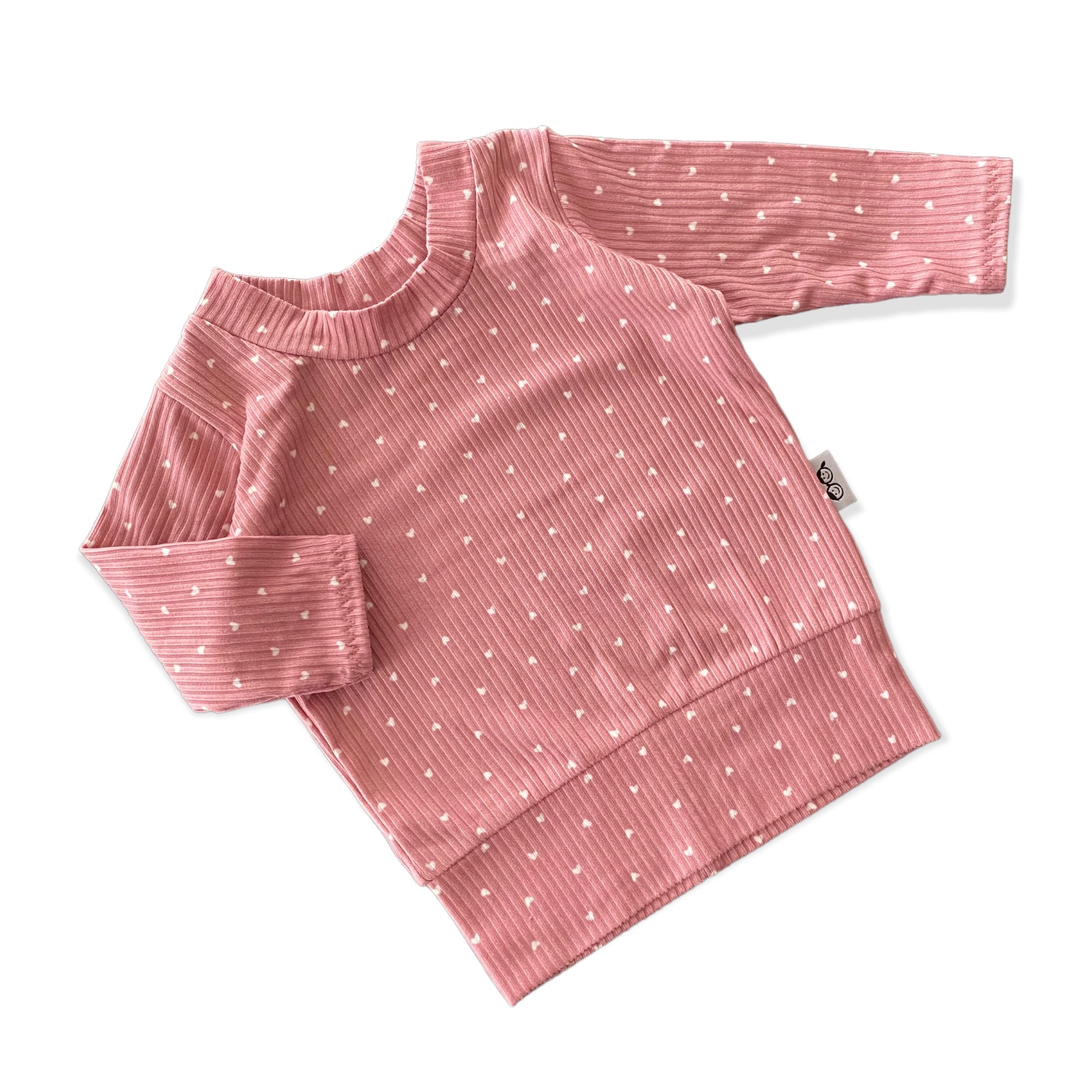 White Hearts on Dusty Rose Ribbed Lounge Top