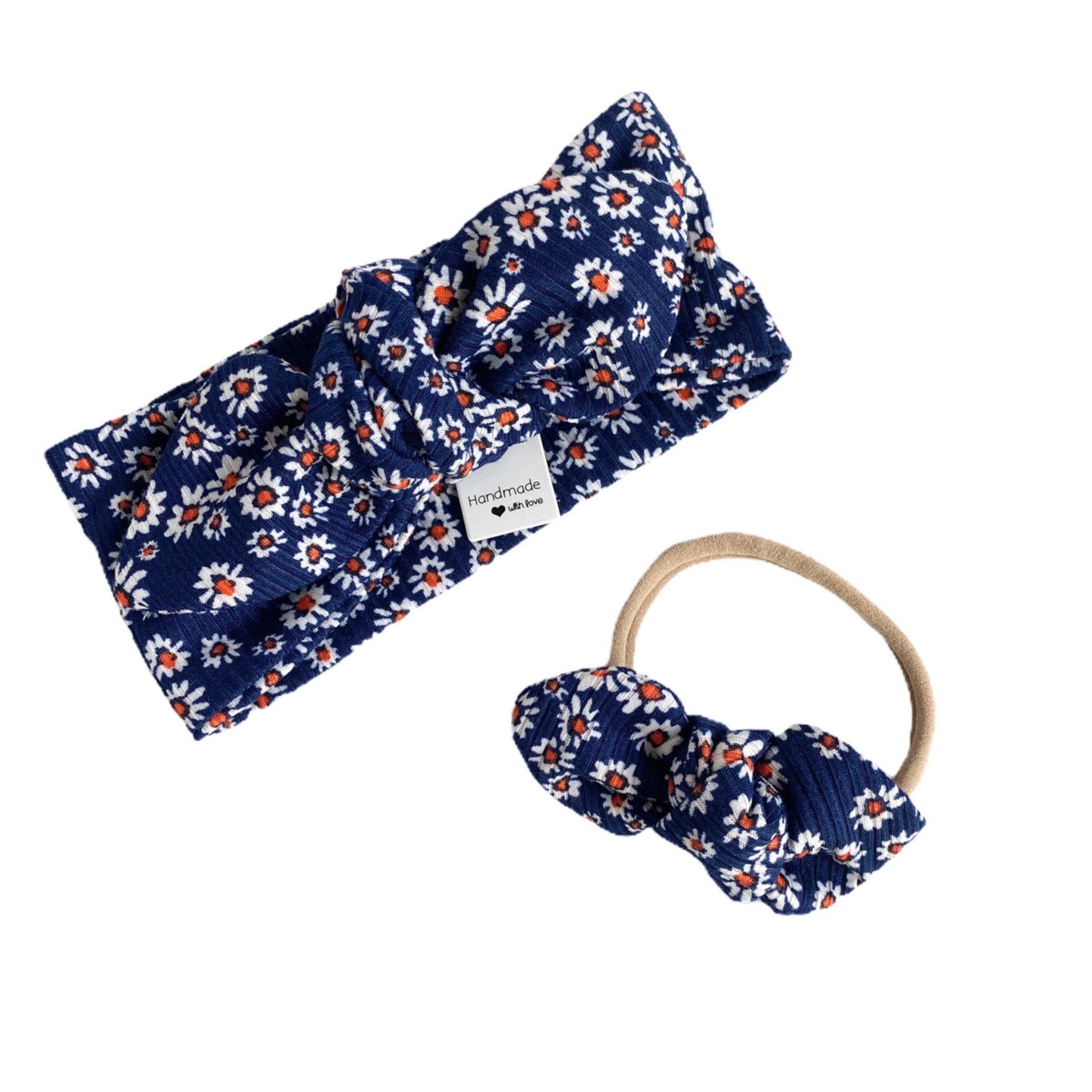 Dainty Daisies on Navy Ribbed Headbands