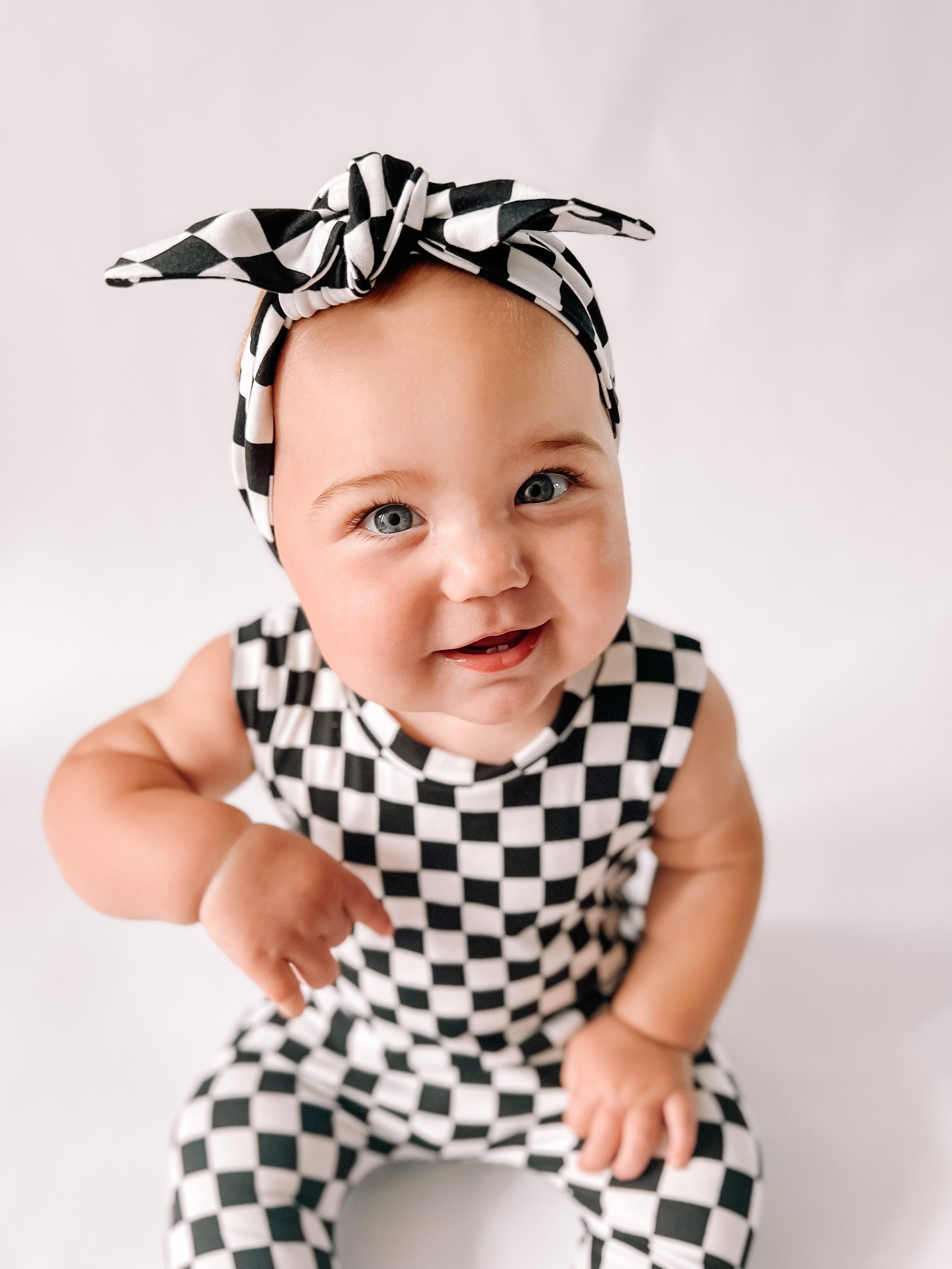 Baby Girl in Black Retro Checkered Headbands