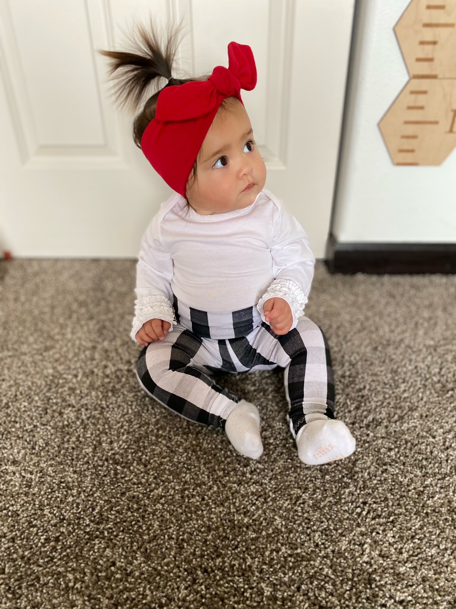 Black and White Plaid Mix and Match Leggings with Red Headband