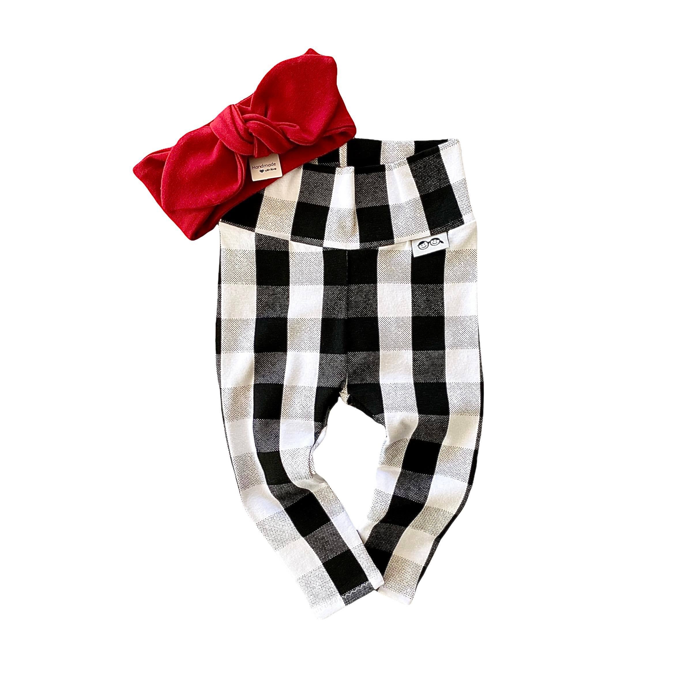 Black and White Plaid Mix and Match Leggings with Red Headband