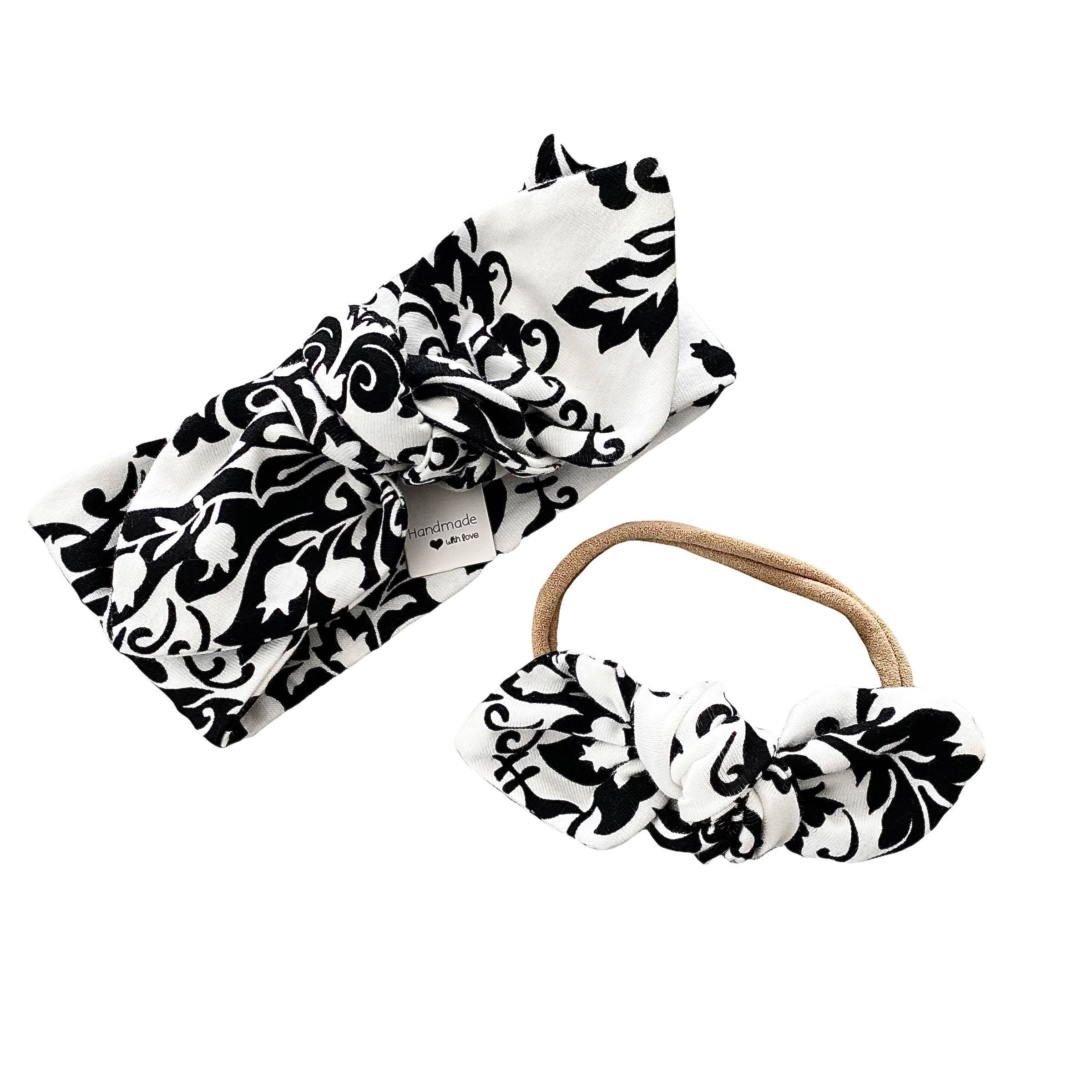 Black & White Damask Print Leggings and/or Headbands