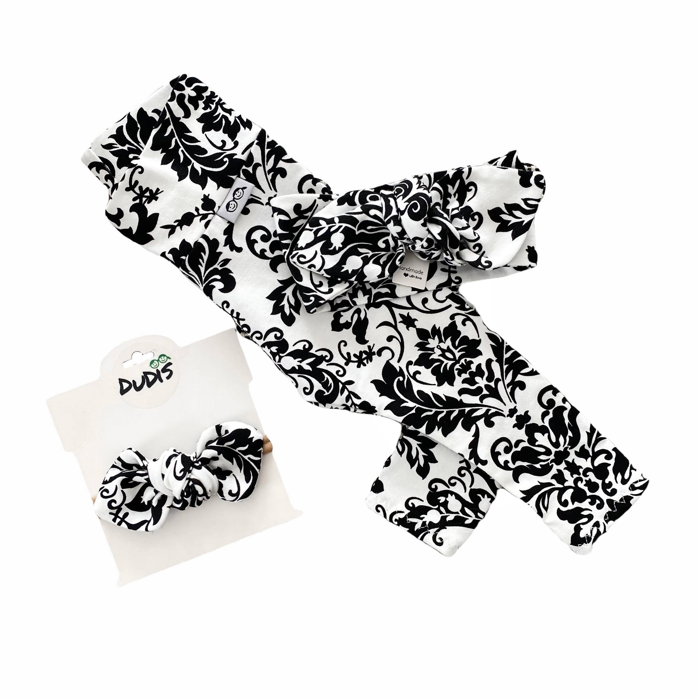 Black & White Damask Print Leggings and/or Headbands