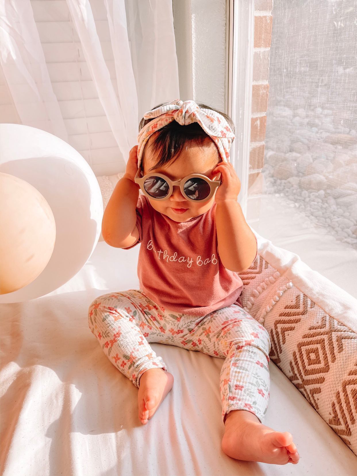 Colorful Dainty Flowers on White Ribbed Leggings