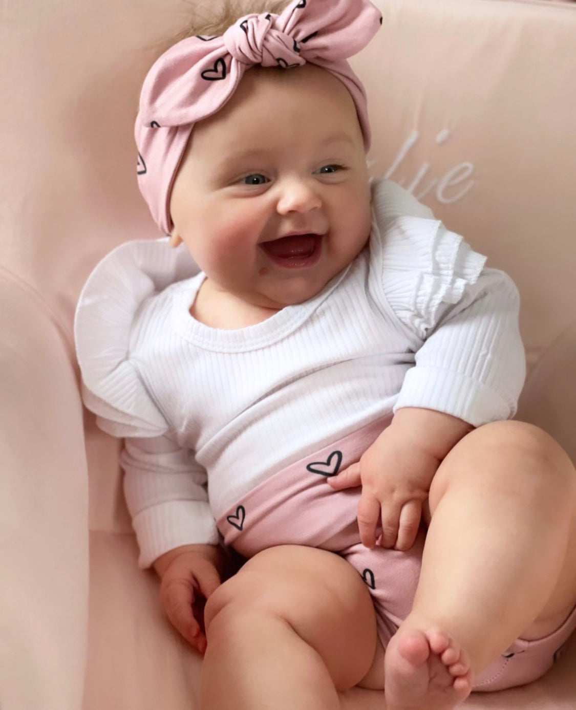 Black Hearts on Dusty Pink Bummies and/or Headbands