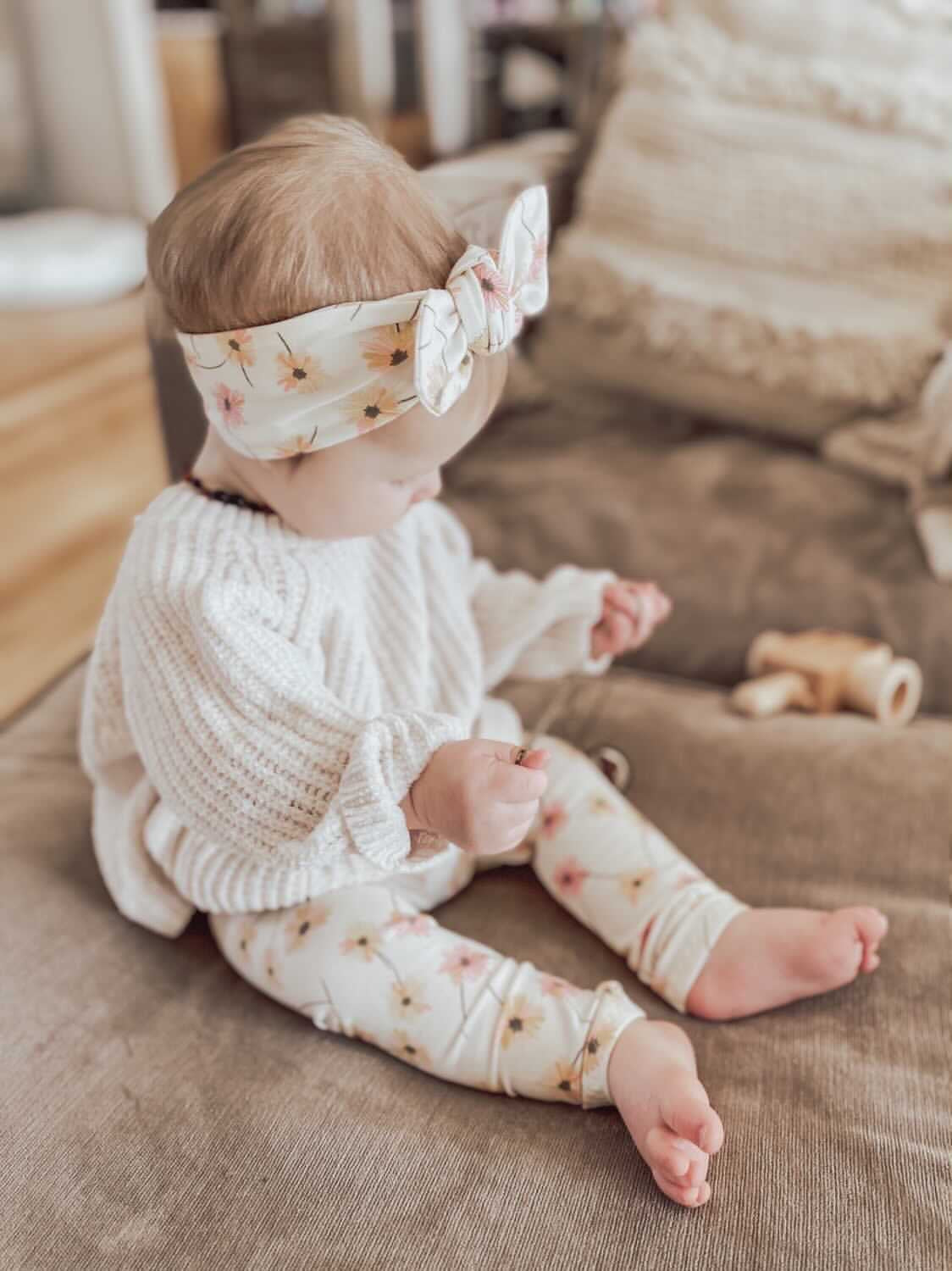 Cream Floral Leggings and/or Headbands