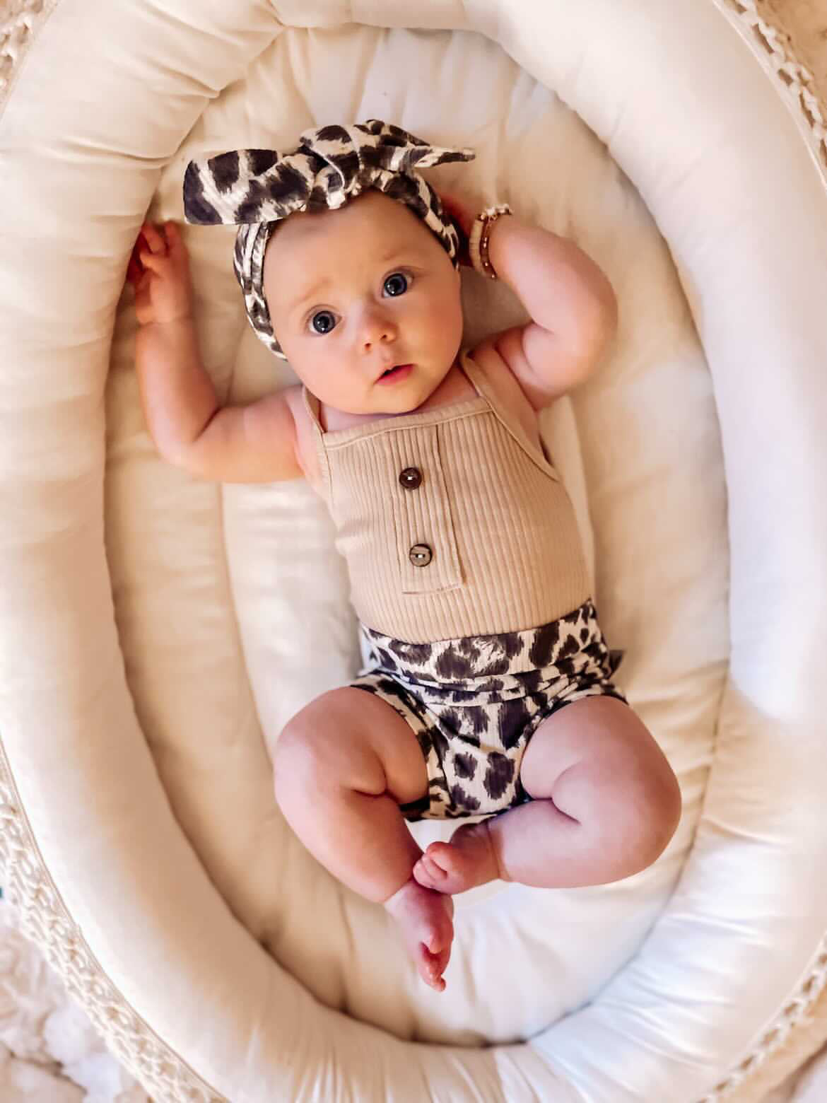 Grey Cheetah on Ivory Bummies and/or Headbands