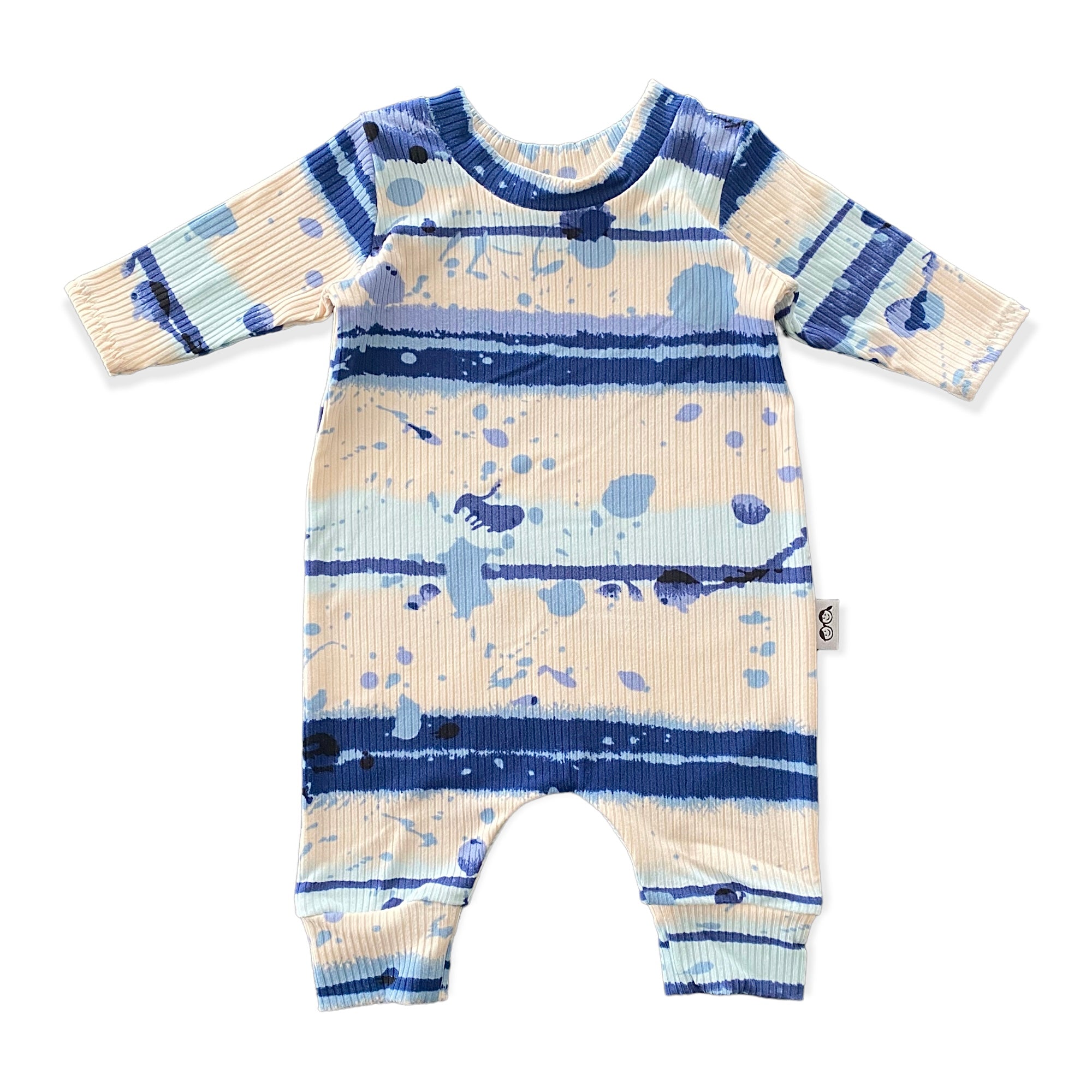 Blue Abstract Stripe Ribbed Harem Romper