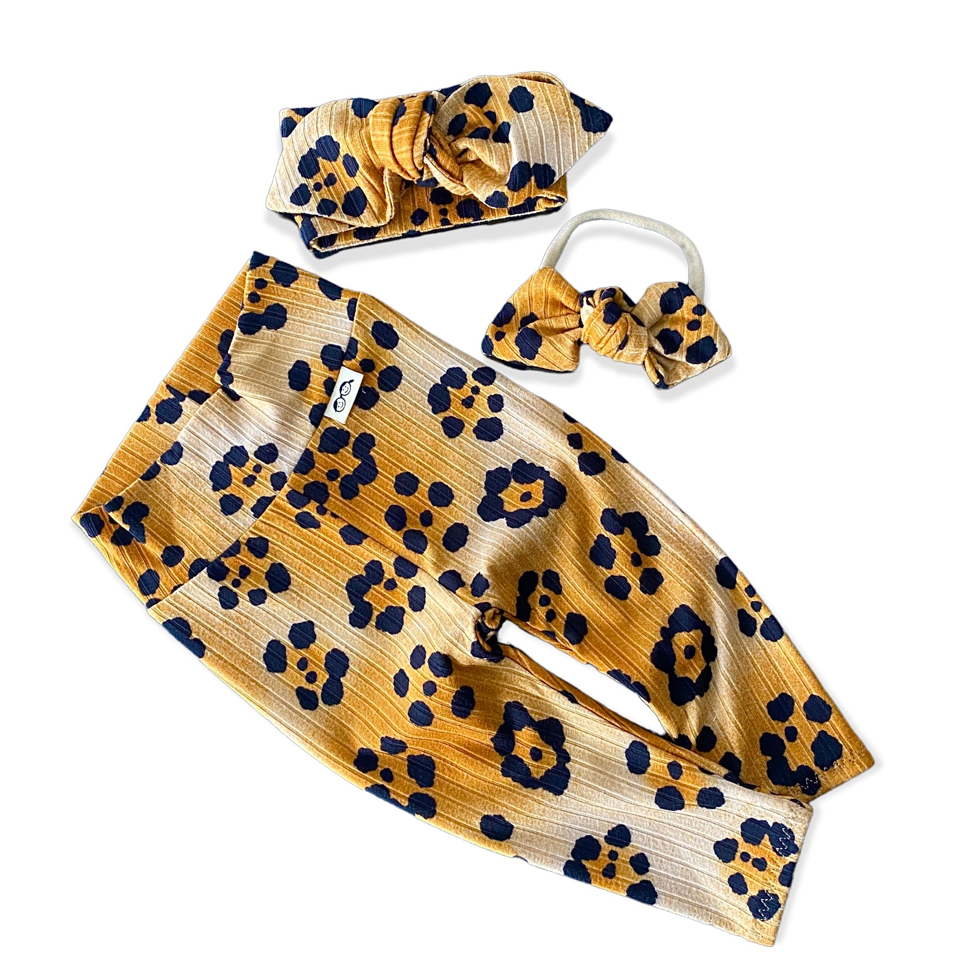 Grey Cheetah Flowers Ribbed Leggings and/or Headbands