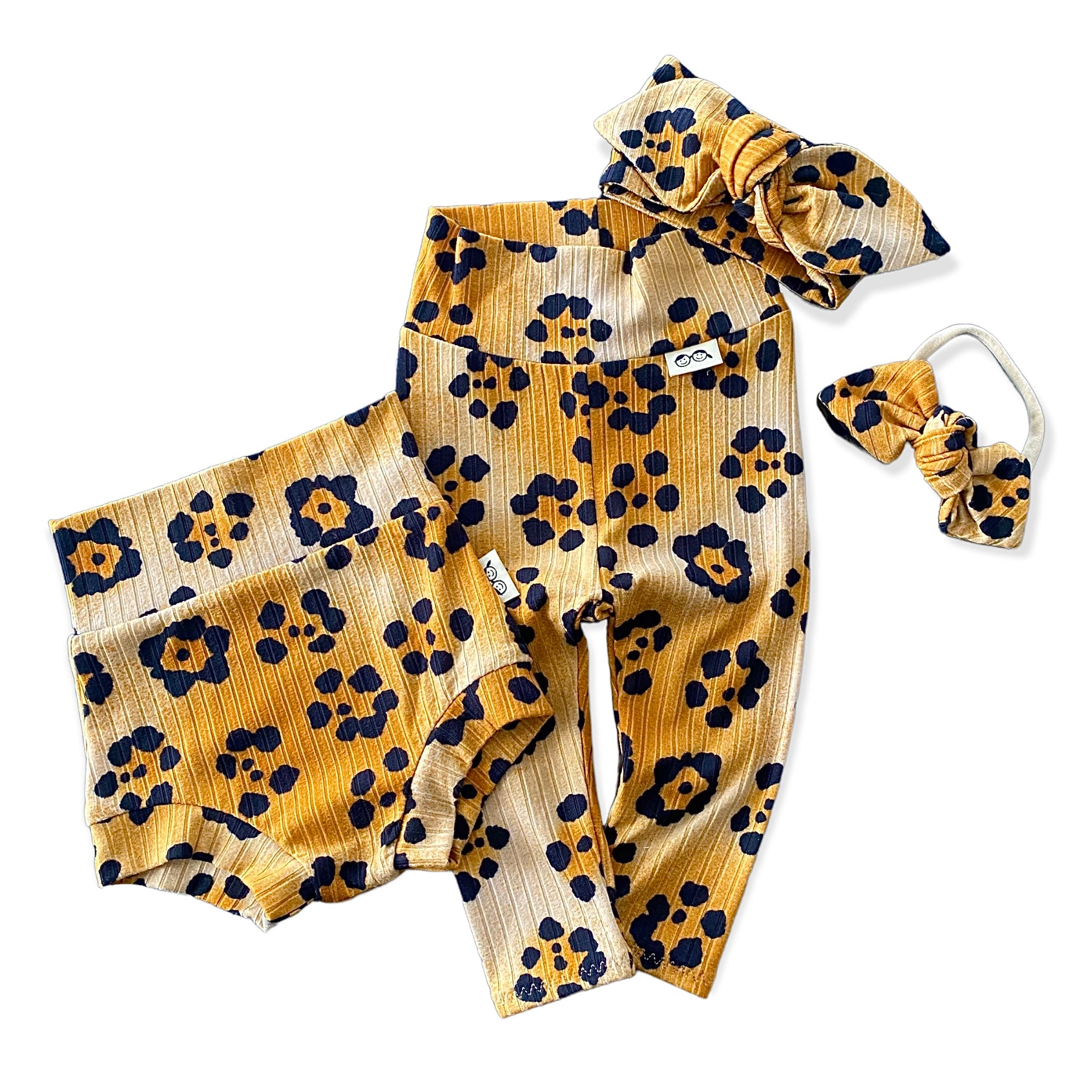 Grey Cheetah Flowers Ribbed Leggings and/or Headbands