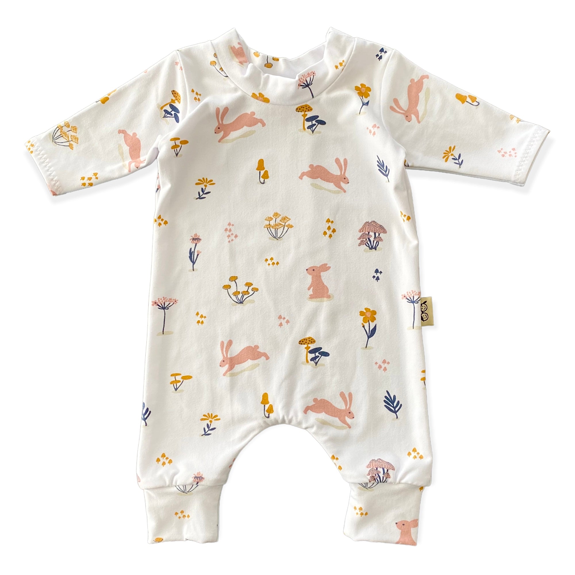 Bunny Hop on White Harem Romper