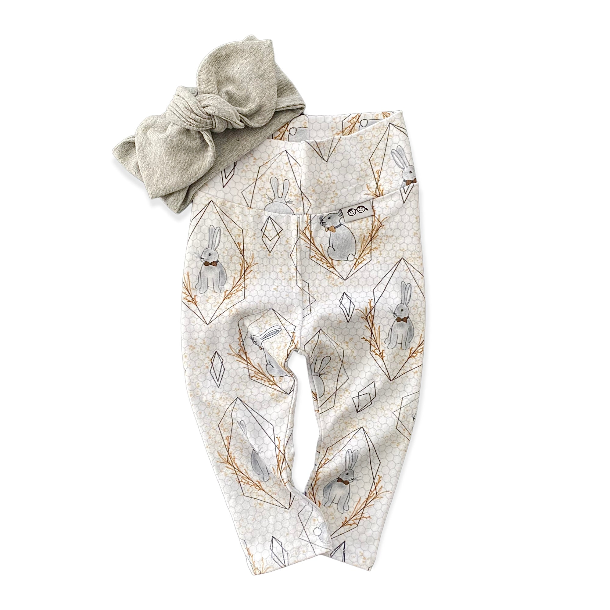 Bunny on Honeycomb Leggings with Heather Gray Headband