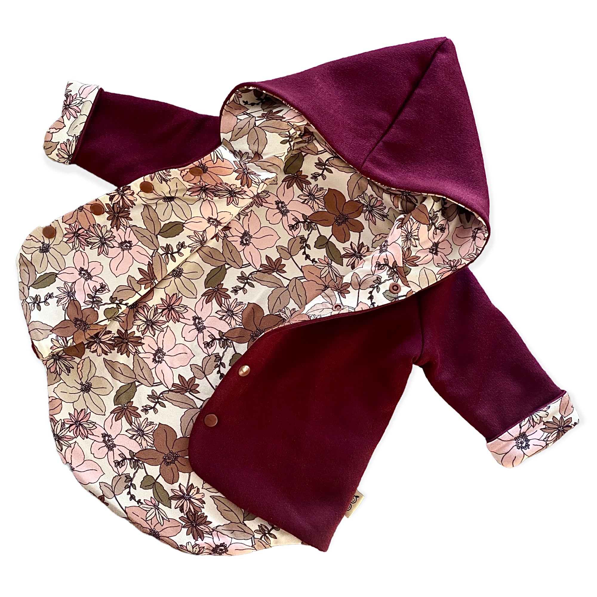 Burgundy and Nude Boho Floral Hooded Jacket