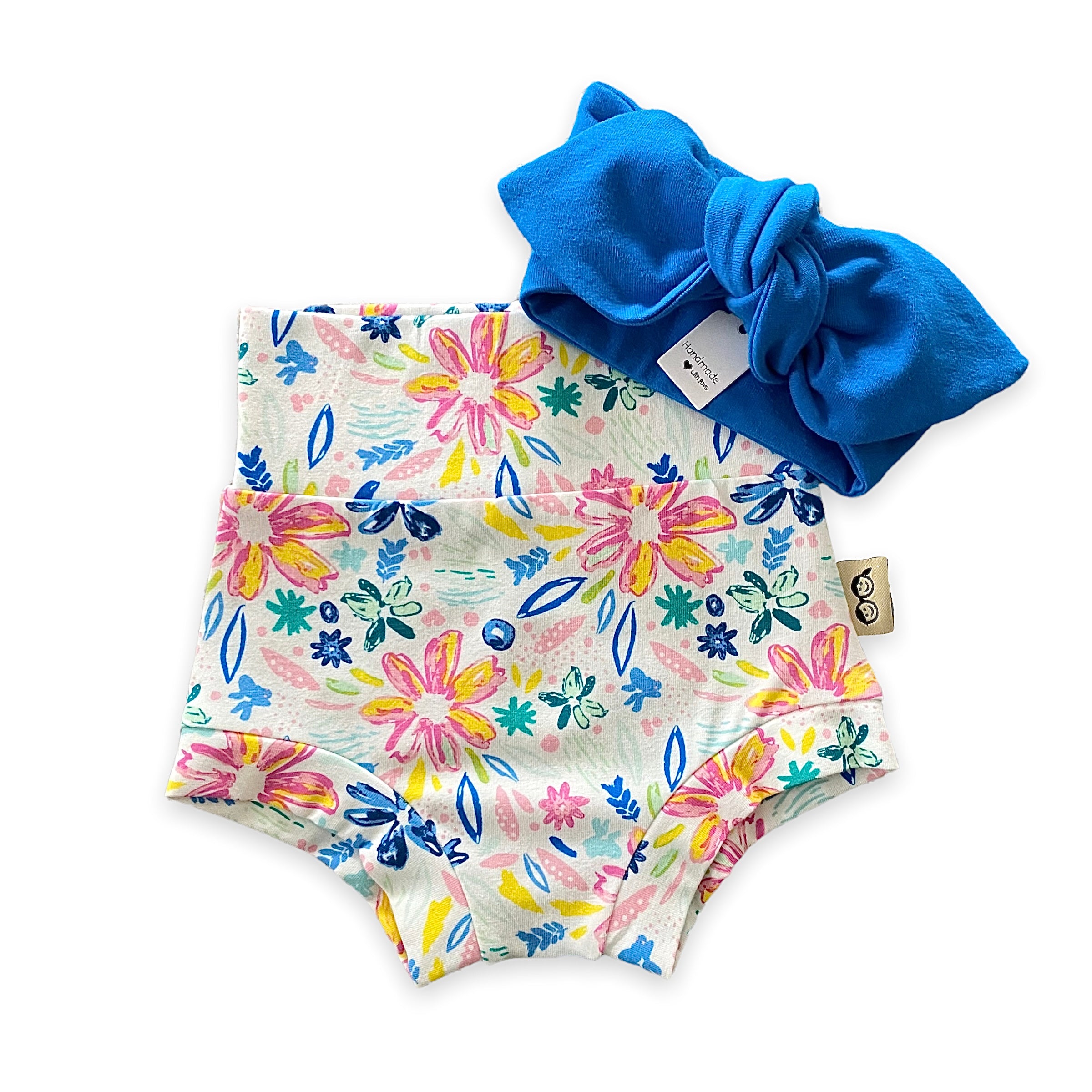 Colorful Flower Art Mix and Match Bummies and Blue Headband