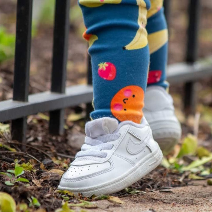 Fun Fruits on Blue Leggings and/or Headbands