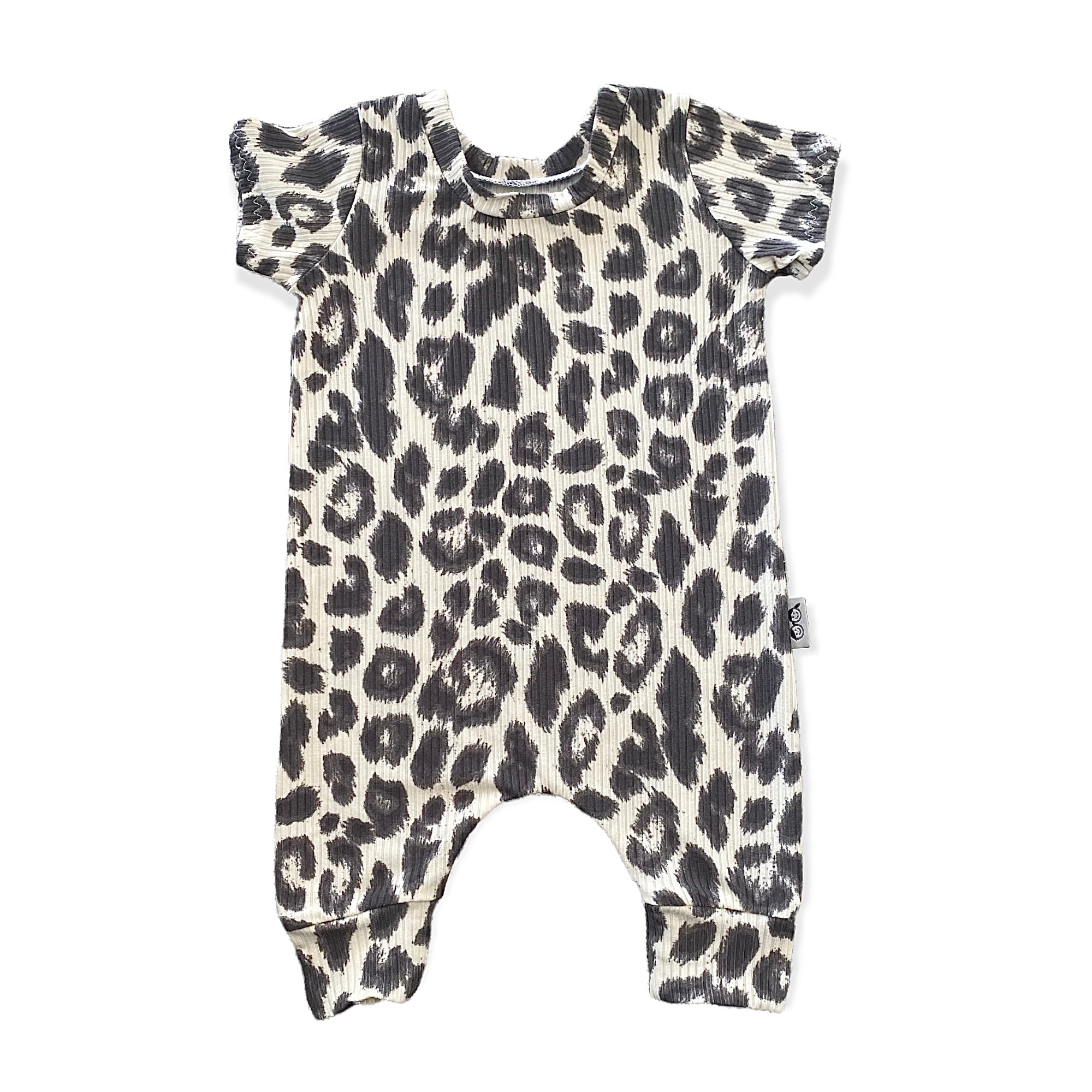 Grey Cheetah on Ivory Harem Short-Sleeve Romper