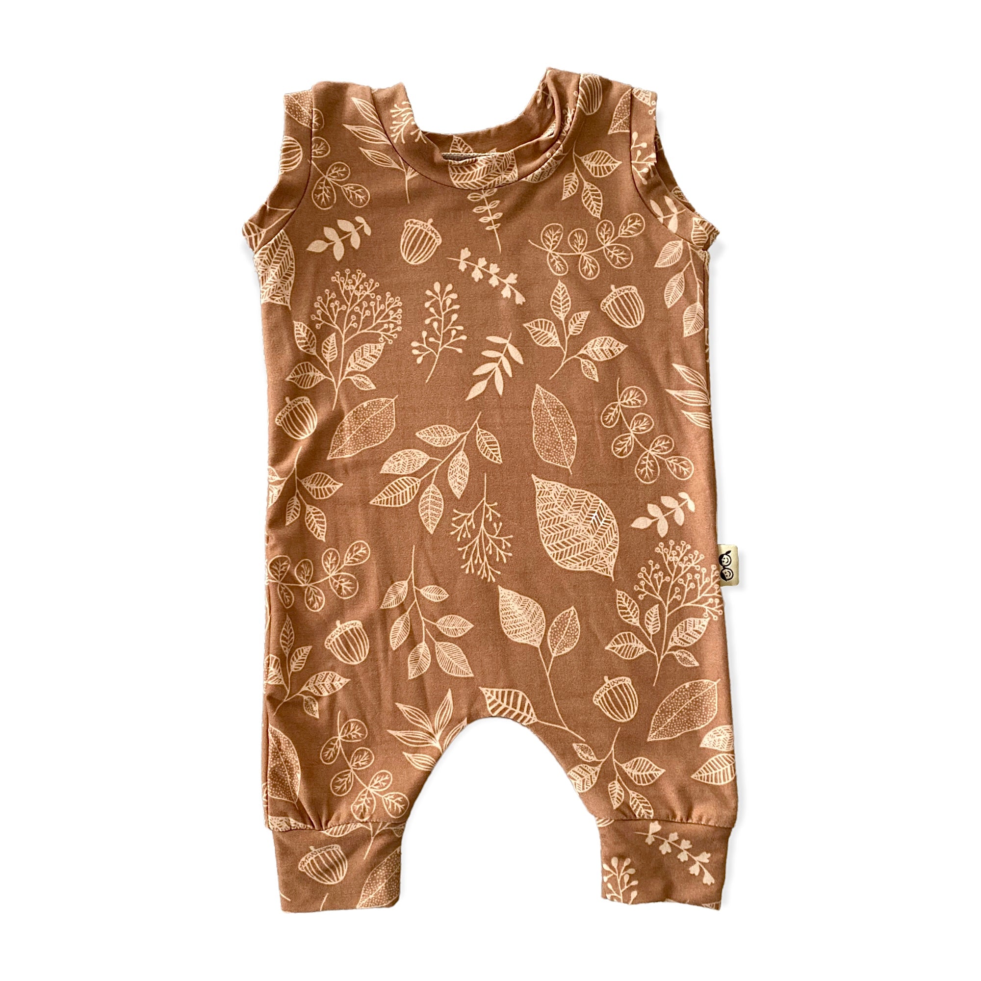 Hand Drawn Florals on Brown Harem Romper