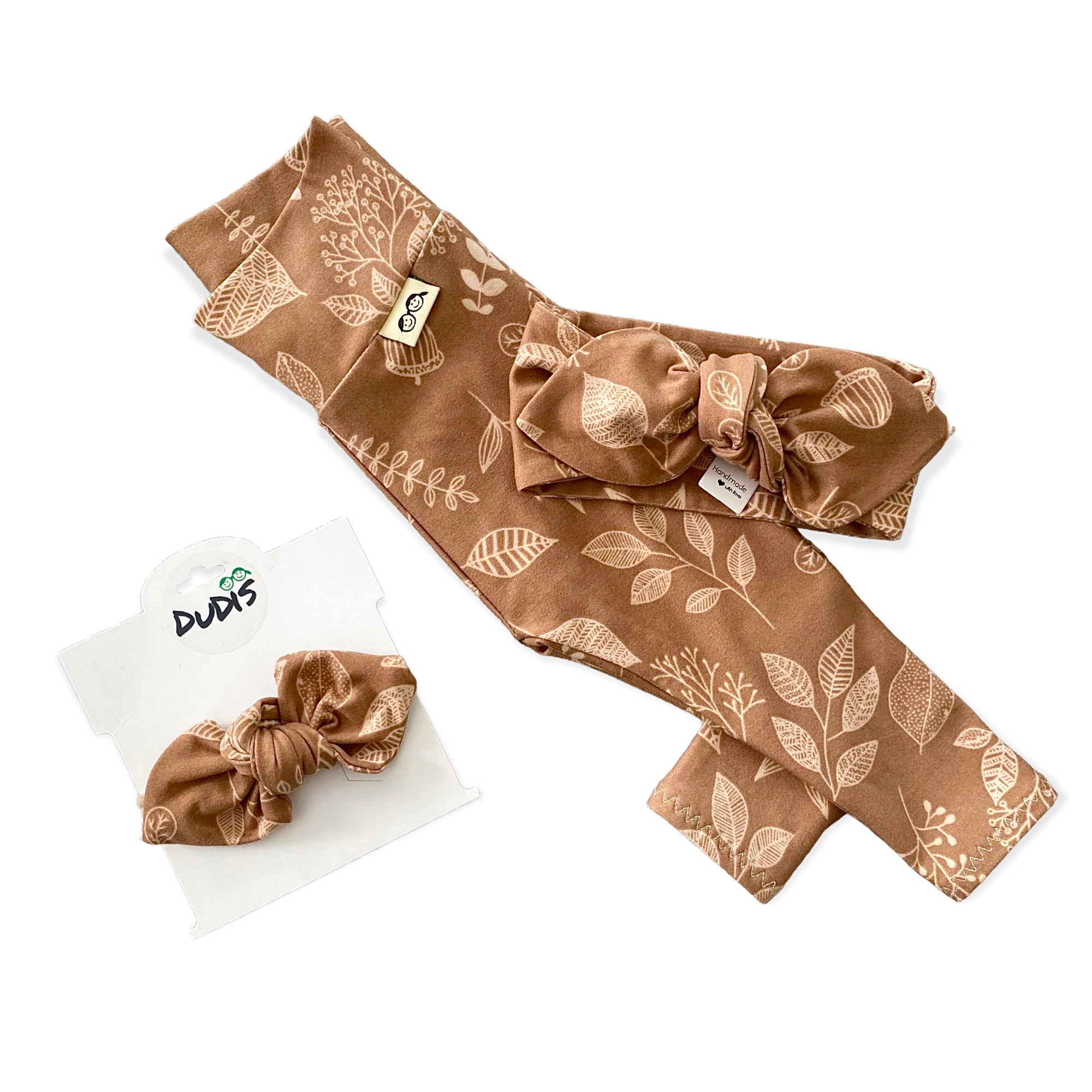 Hand Drawn Florals on Brown Leggings and/or Headbands