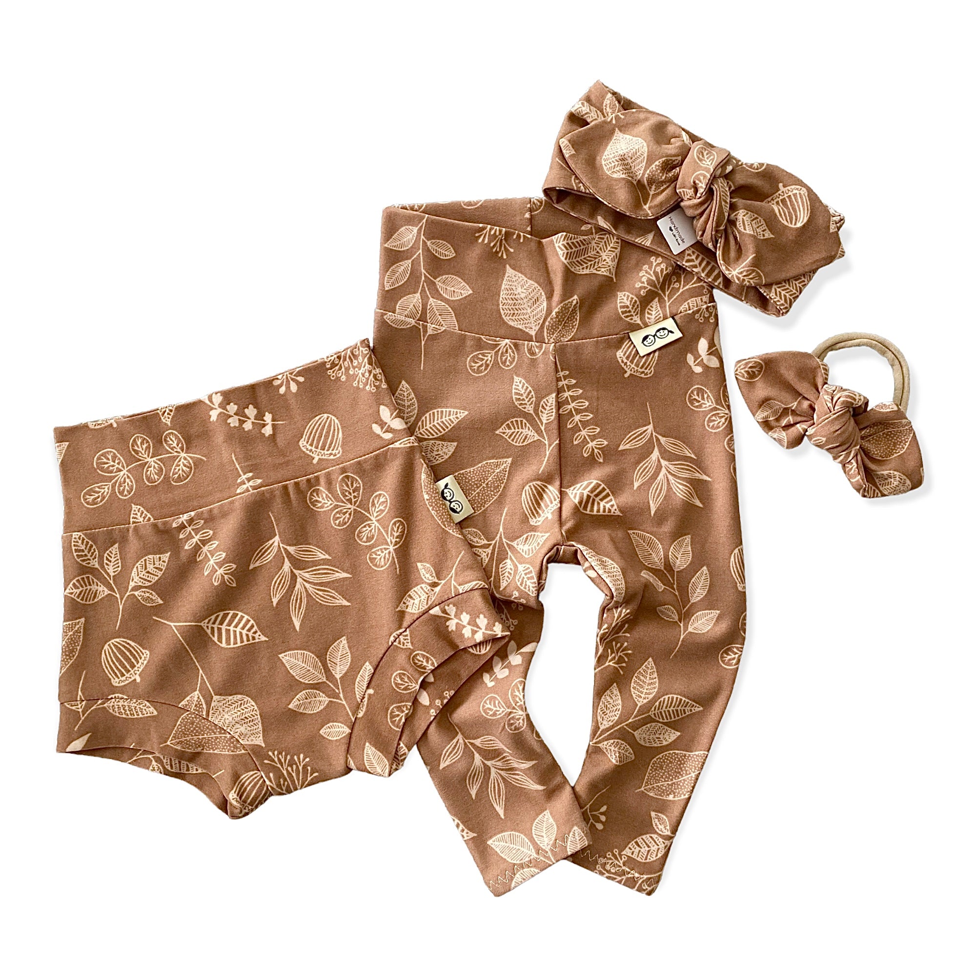 Hand Drawn Florals on Brown Leggings and/or Headbands