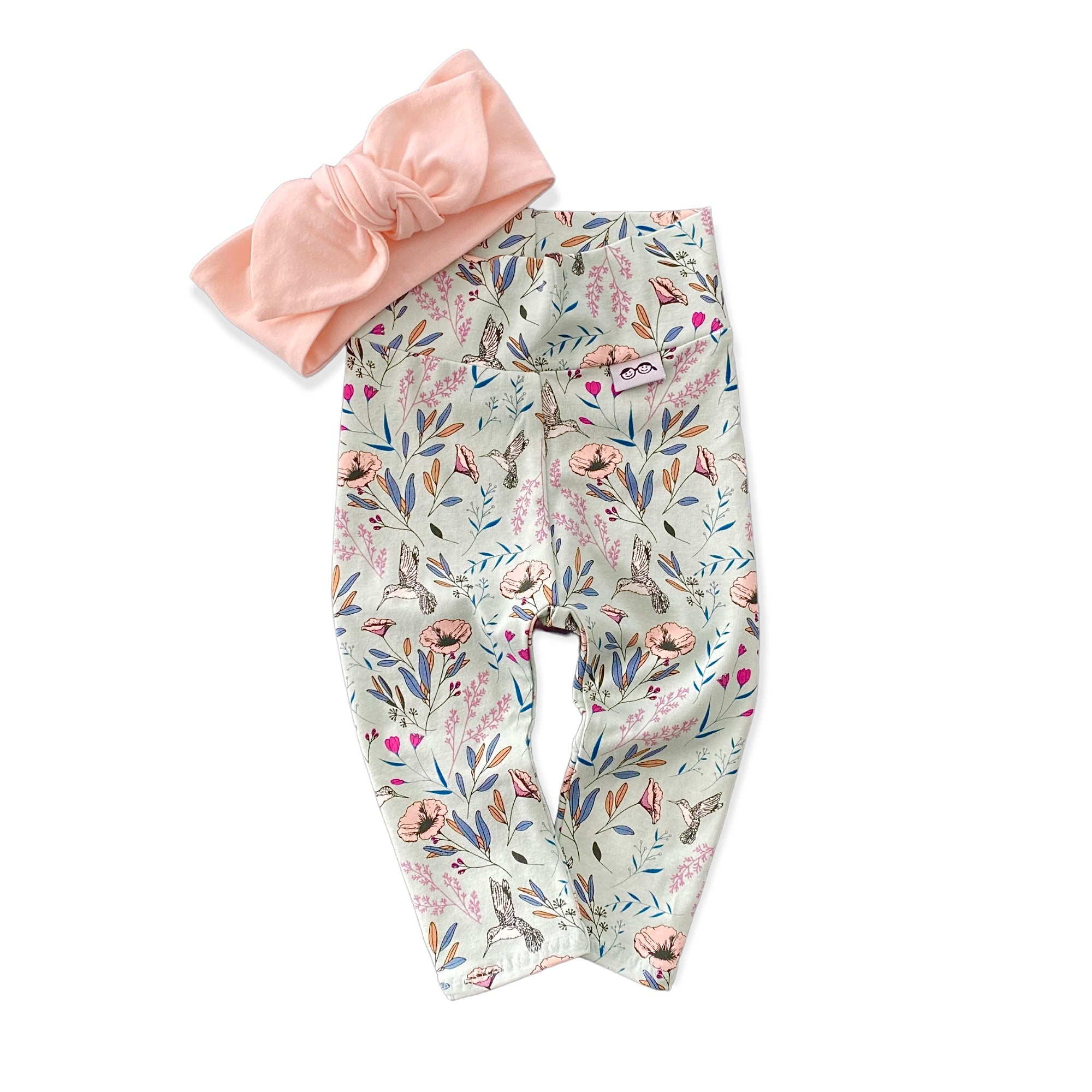Hummingbirds on Sage Leggings with Pink Headband