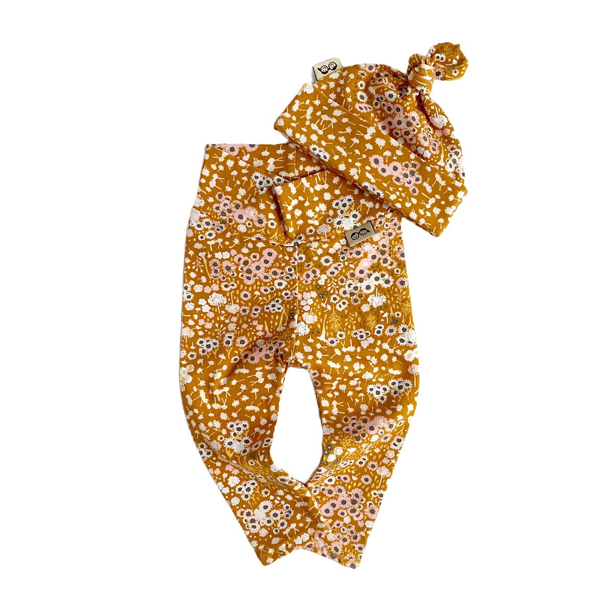 Mustard Floral Leggings and/or Beanie Knot Hat