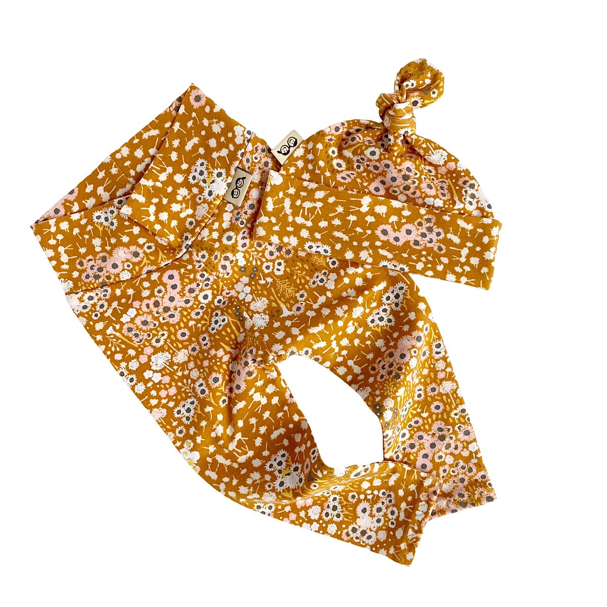 Mustard Floral Leggings and/or Beanie Knot Hat