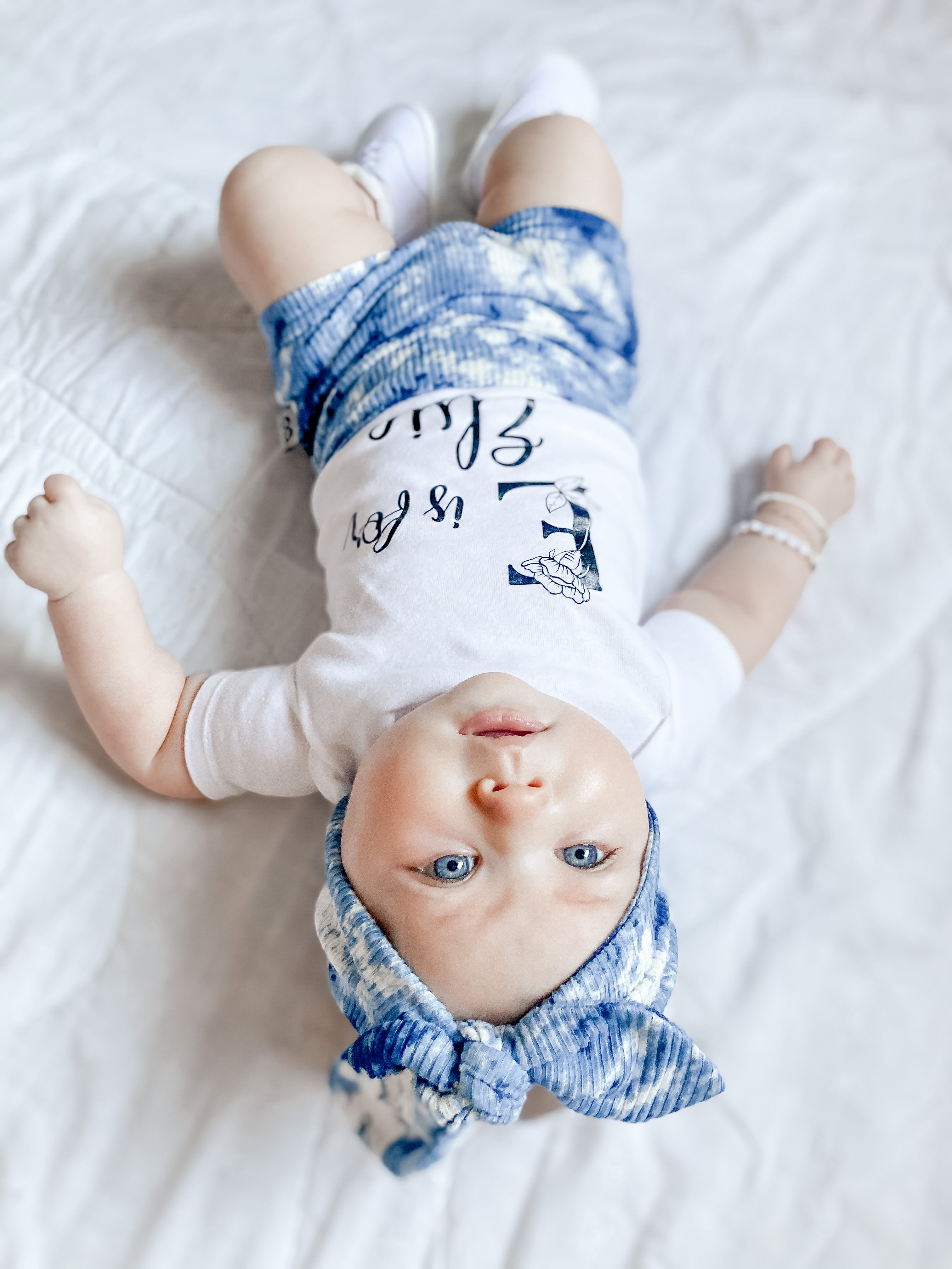 Baby Girl in Denim Tie Dye Ribbed Bummies
