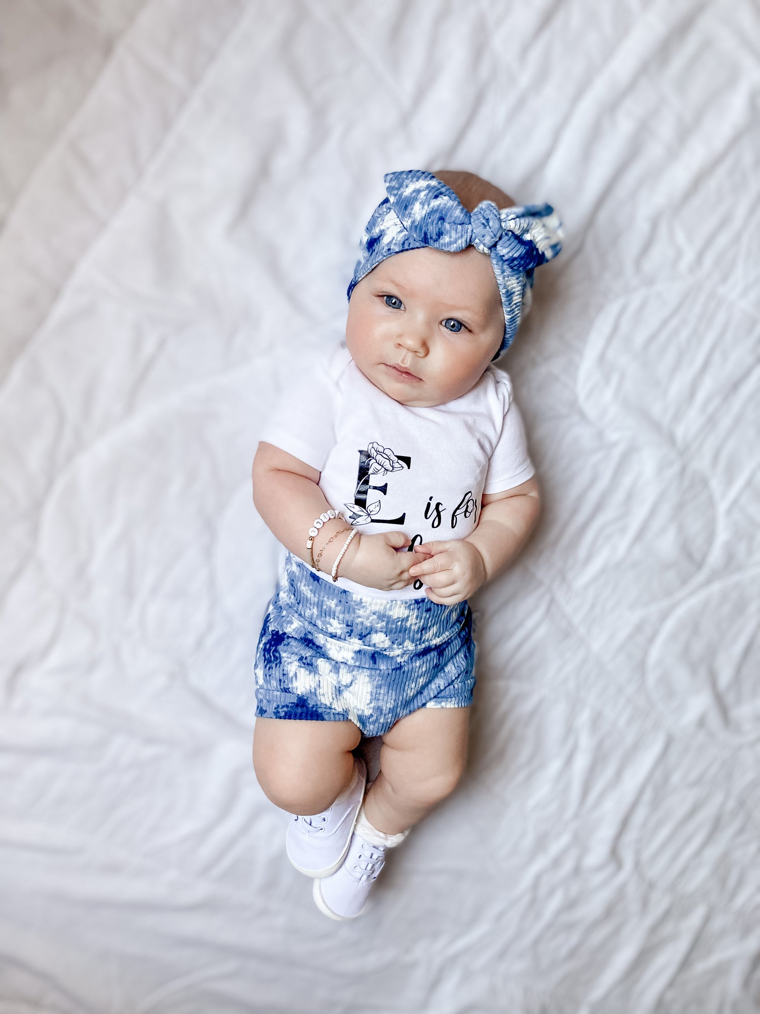 Baby Girl in Denim Tie Dye Ribbed Bummies