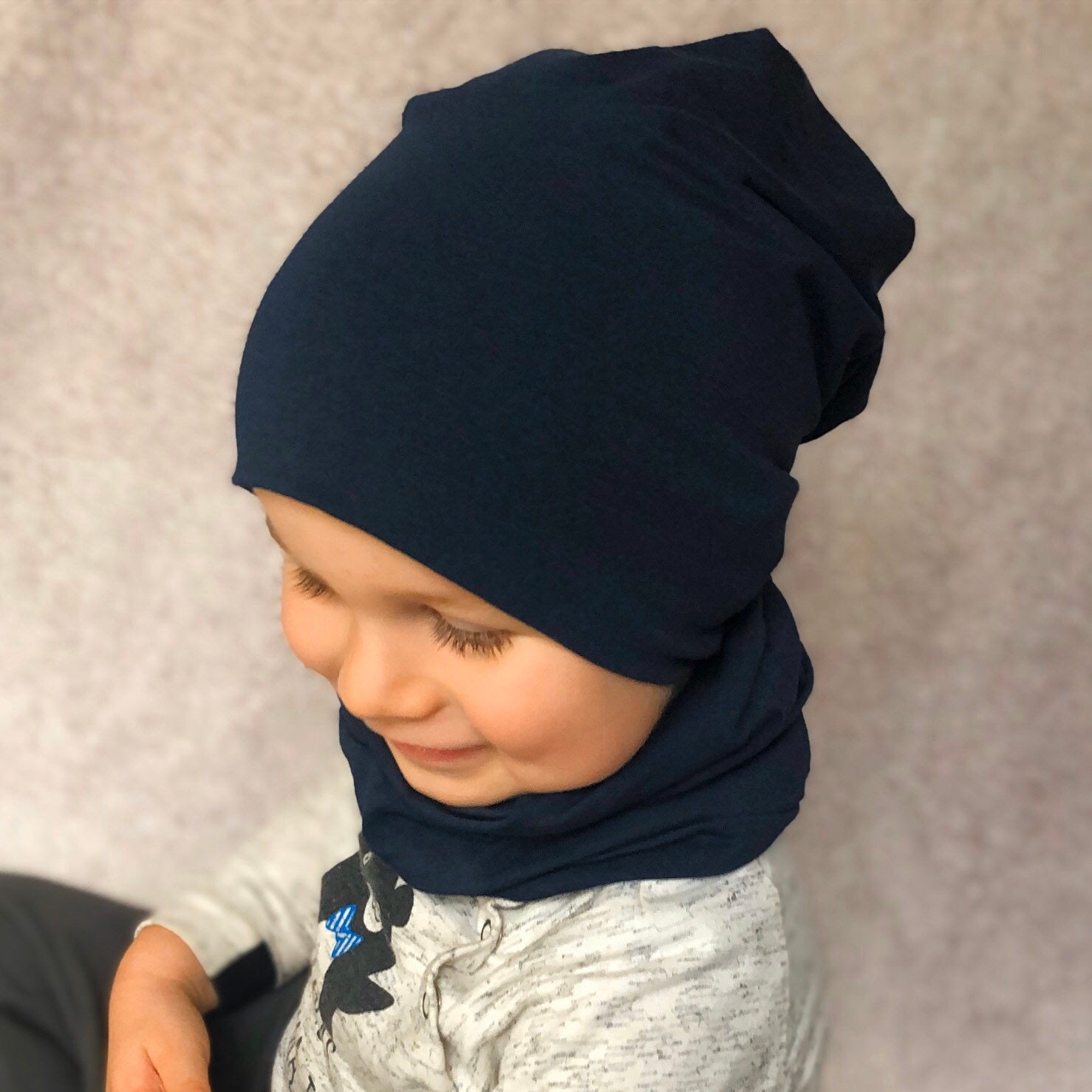 Navy Slouchy Beanie and Infinity Scarf