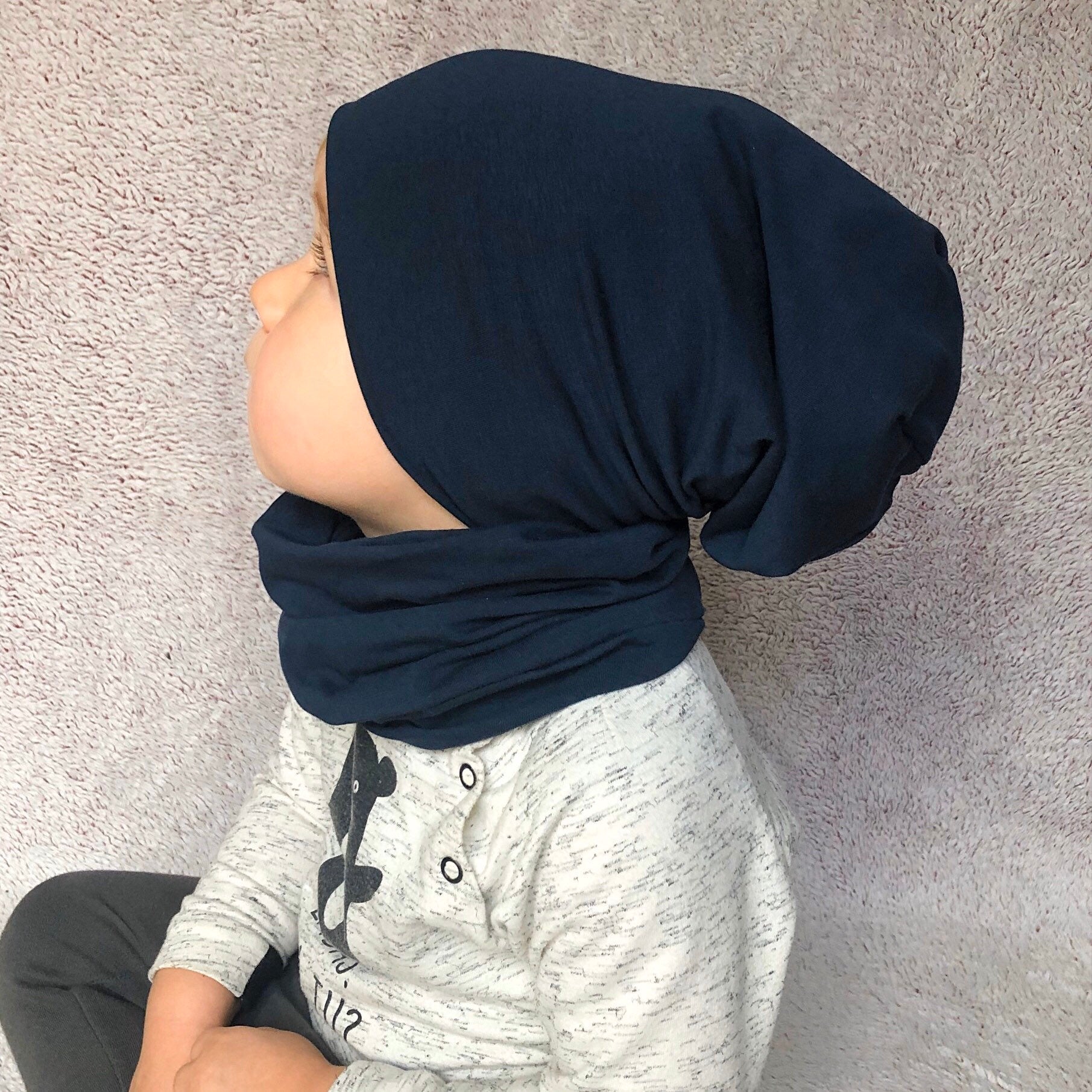 Navy Slouchy Beanie and Infinity Scarf
