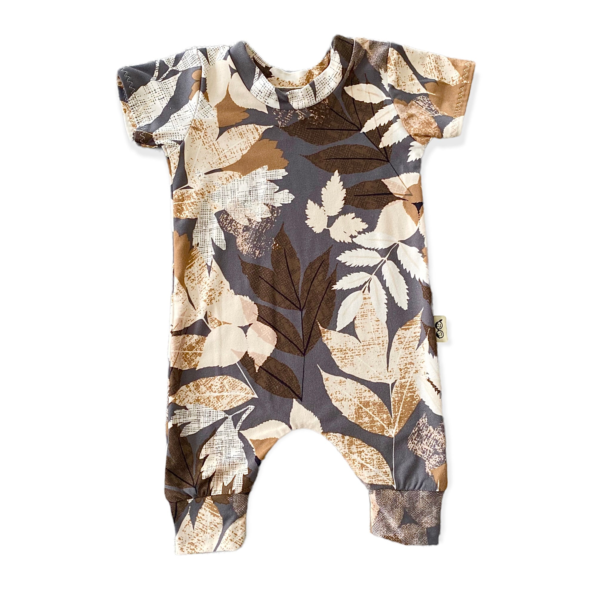 Leaves on Midnight Blue Harem Short-Sleeve Romper
