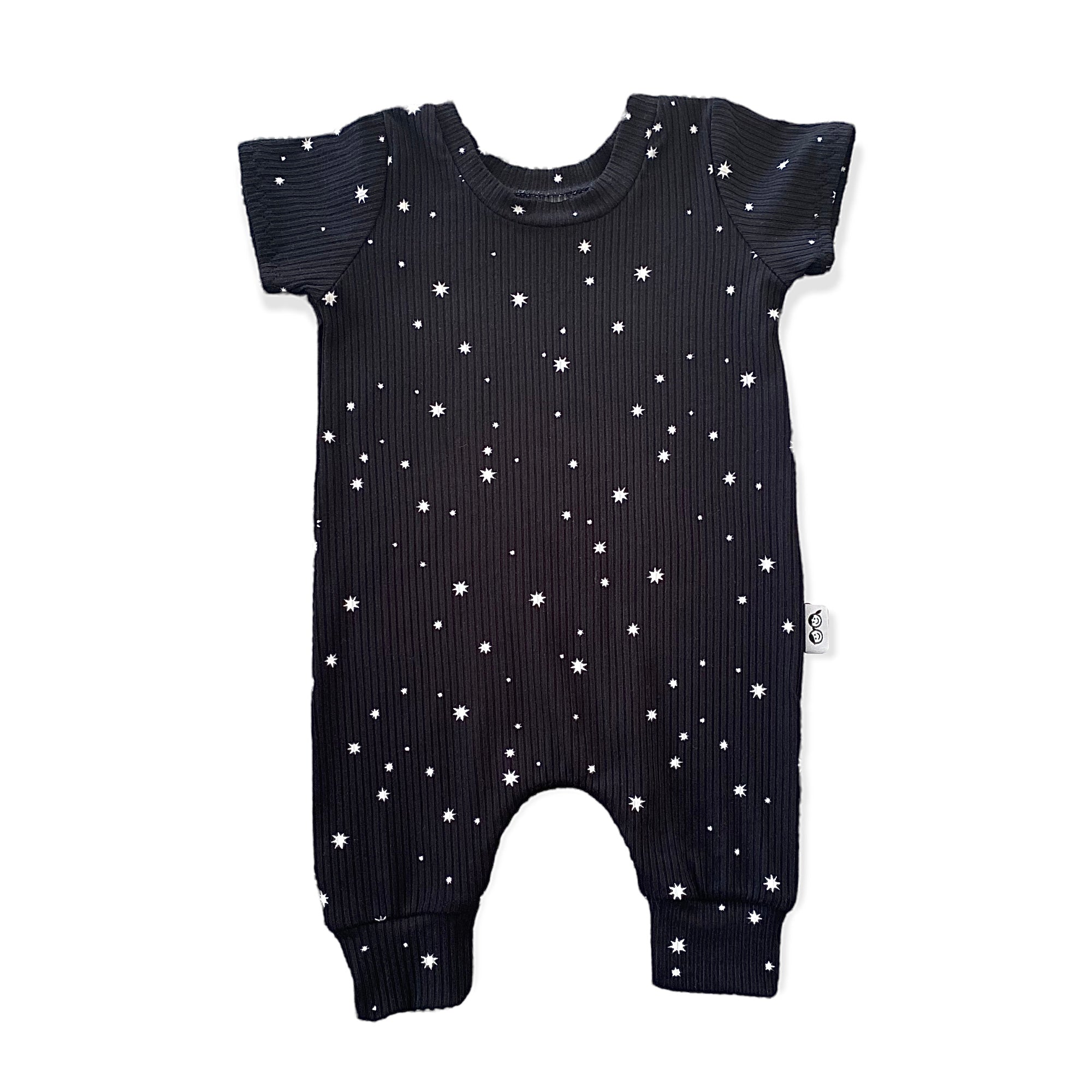My Lucky Stars on Black Ribbed Harem Romper