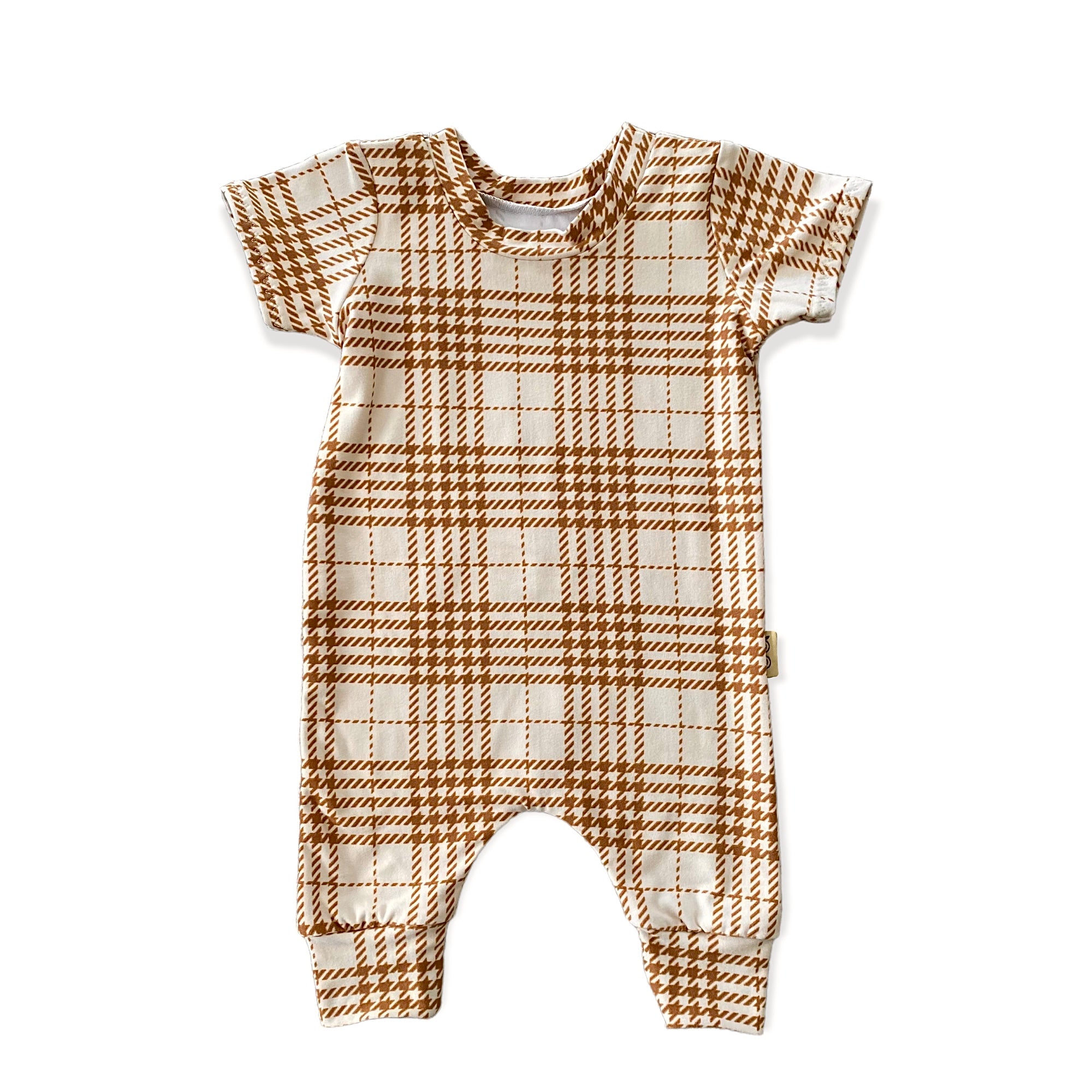 Neutral Plaid Harem Short-Sleeve Romper