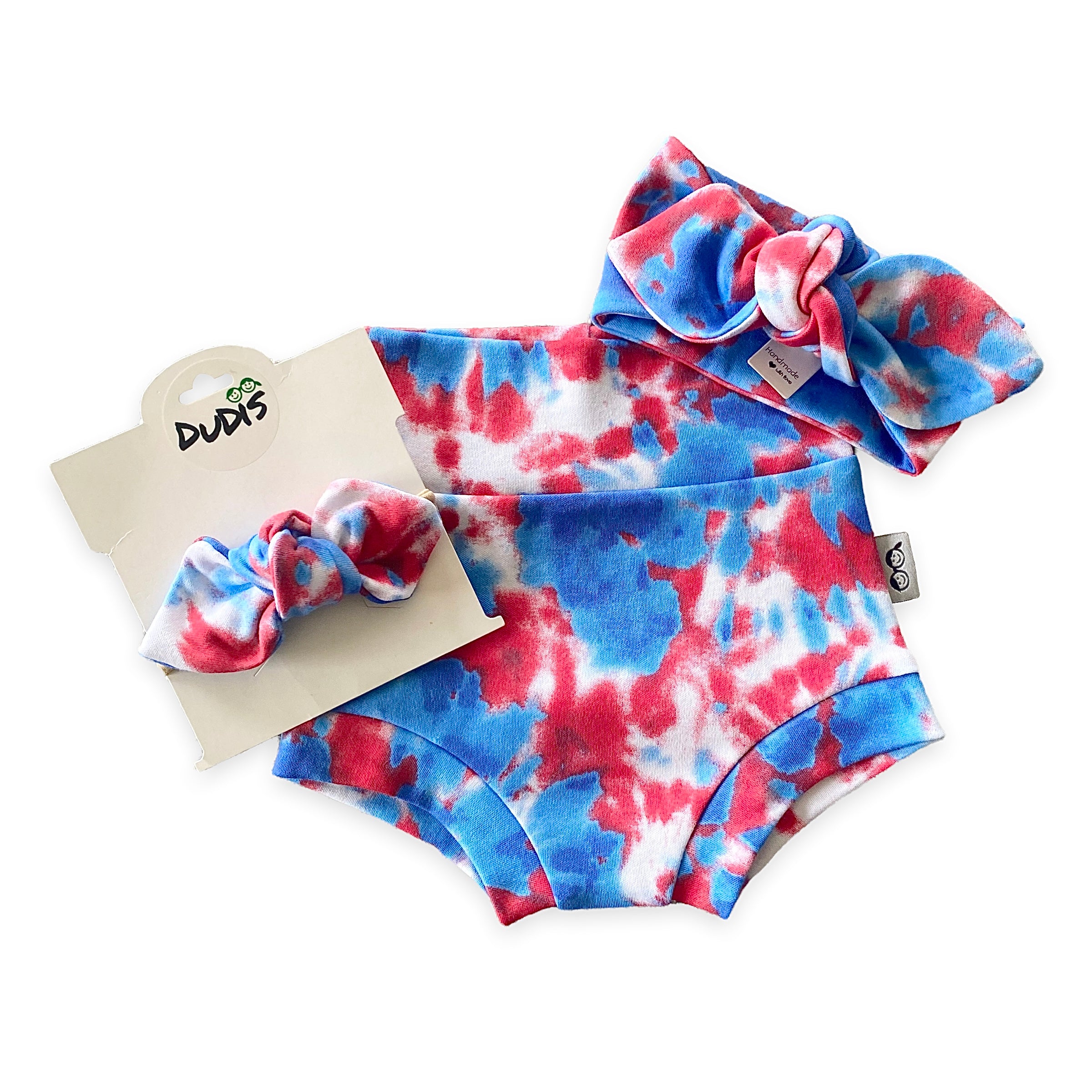 Patriotic Red and Blue Tie Dye Bummies and/or Headbands