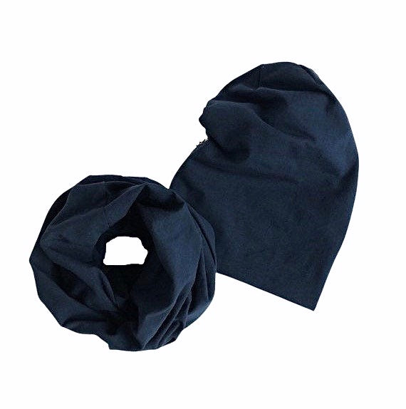 Navy Slouchy Beanie and Infinity Scarf