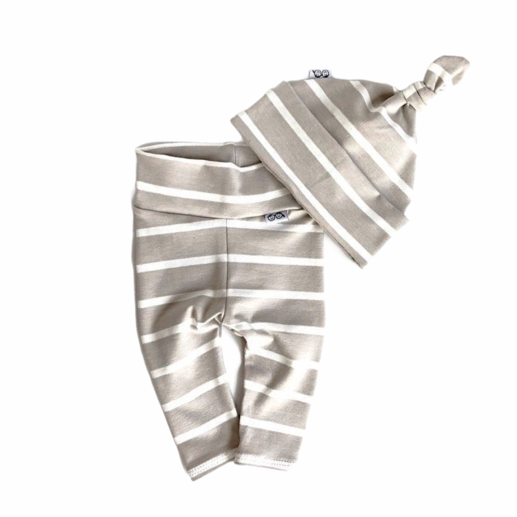 Grey White Striped Leggings and/or Knot Beanie Hat