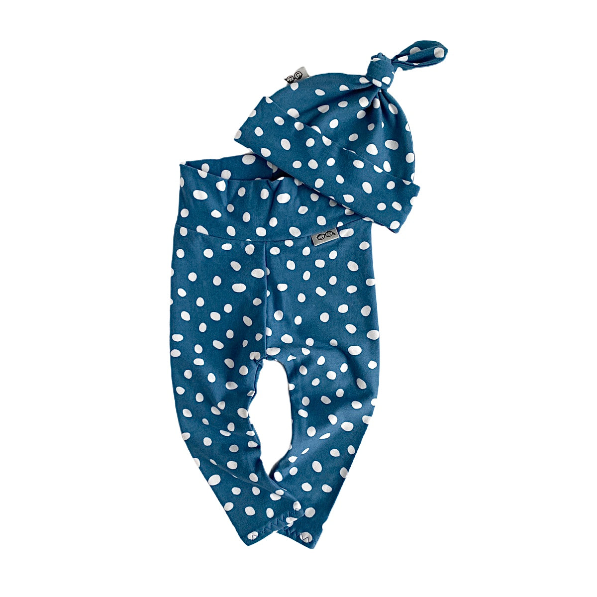 Blue White Abstract Dots Leggings and/or Beanie Knot Hat