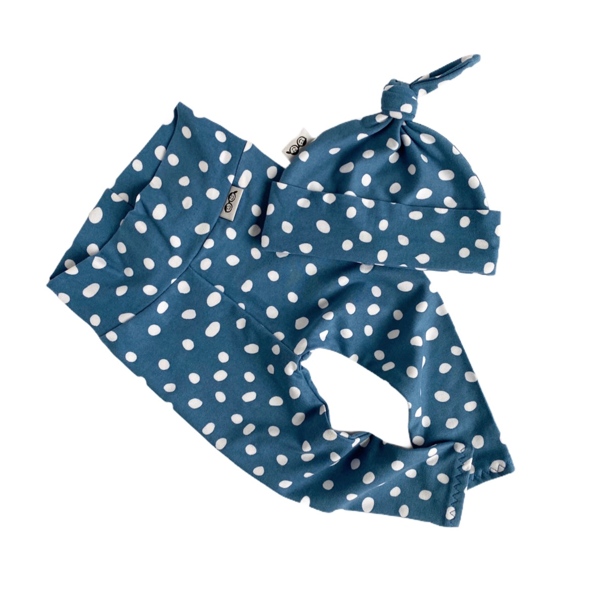 Blue White Abstract Dots Leggings and/or Beanie Knot Hat
