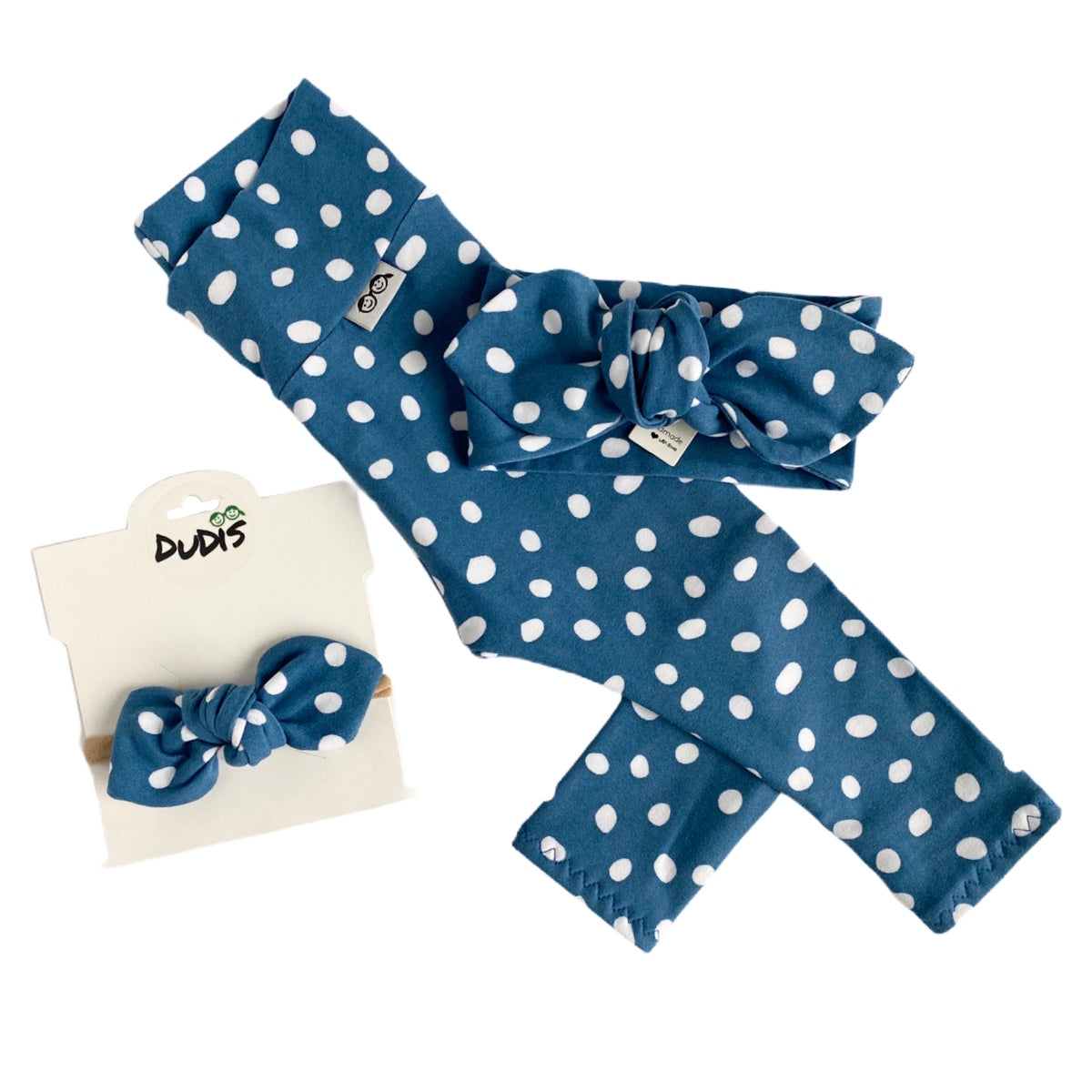 Blue White Abstract Dots Leggings and/or Headbands