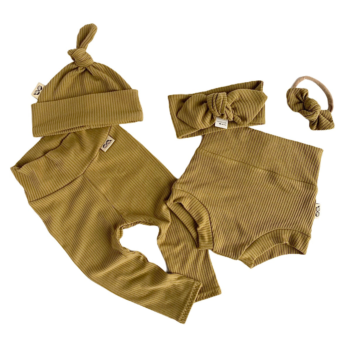 Vintage Olive Rib Leggings and/or Beanie Knot Hat