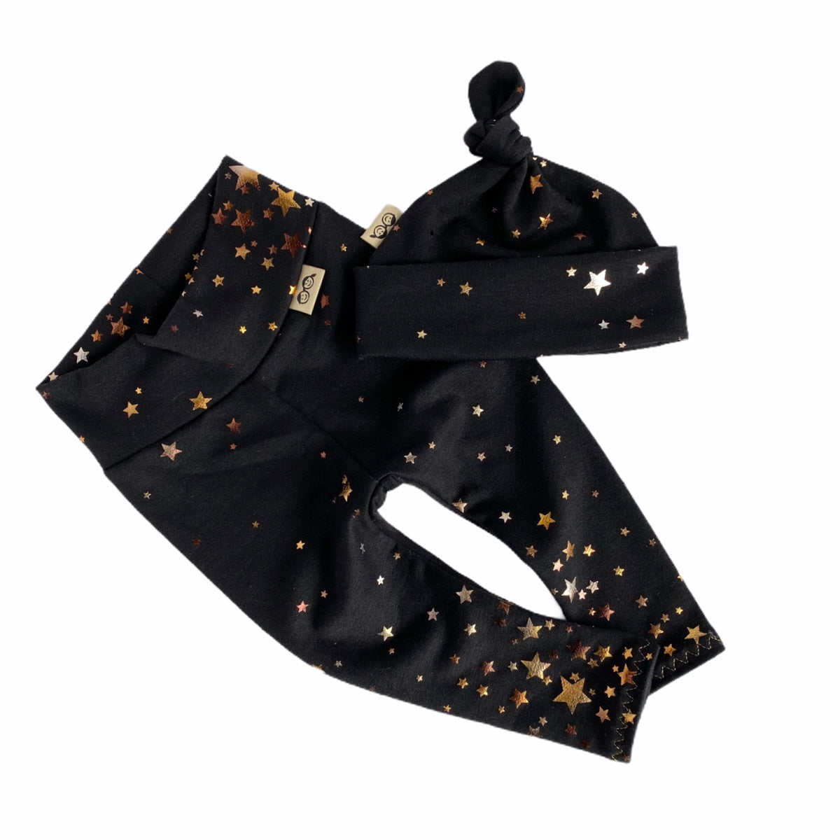 Foil Stars on Black Leggings and/or Knot Beanie Hat