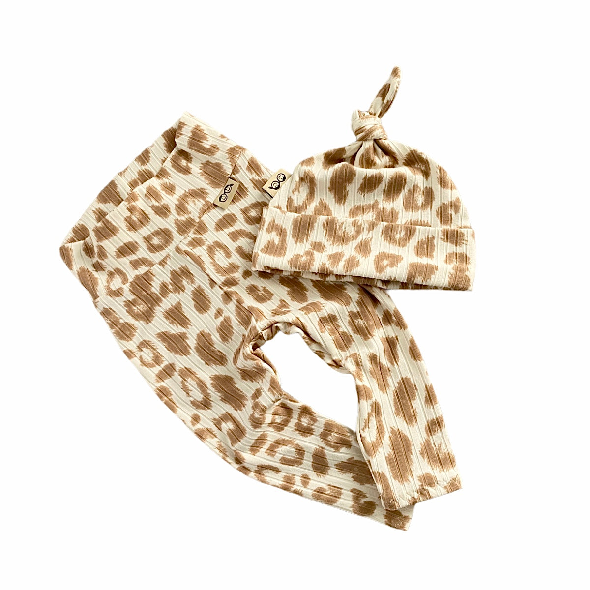 Taupe Cream Leopard Rib Leggings and/or Beanie Knot Hat