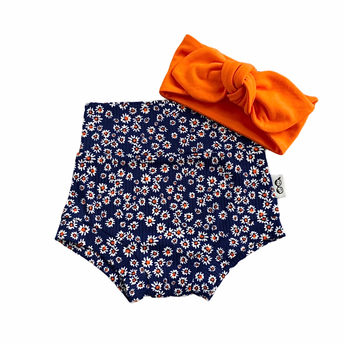 Dainty Daisies on Navy Ribbed Bummies with Orange Headband